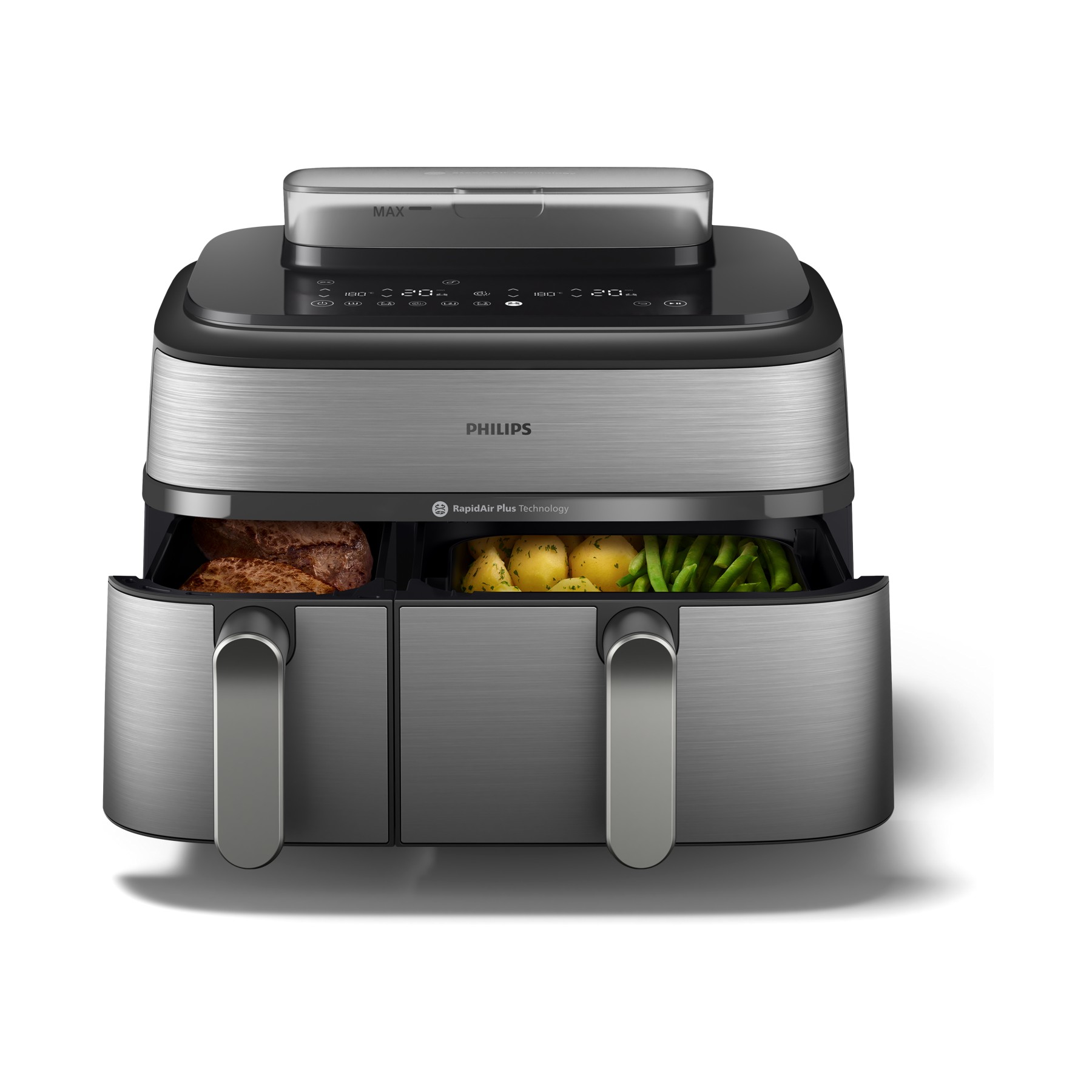 Airfryer PHILIPS NA555/00 friteuse sans huile double panier + vapeur Métal, Série 5000 9L (3+6L)