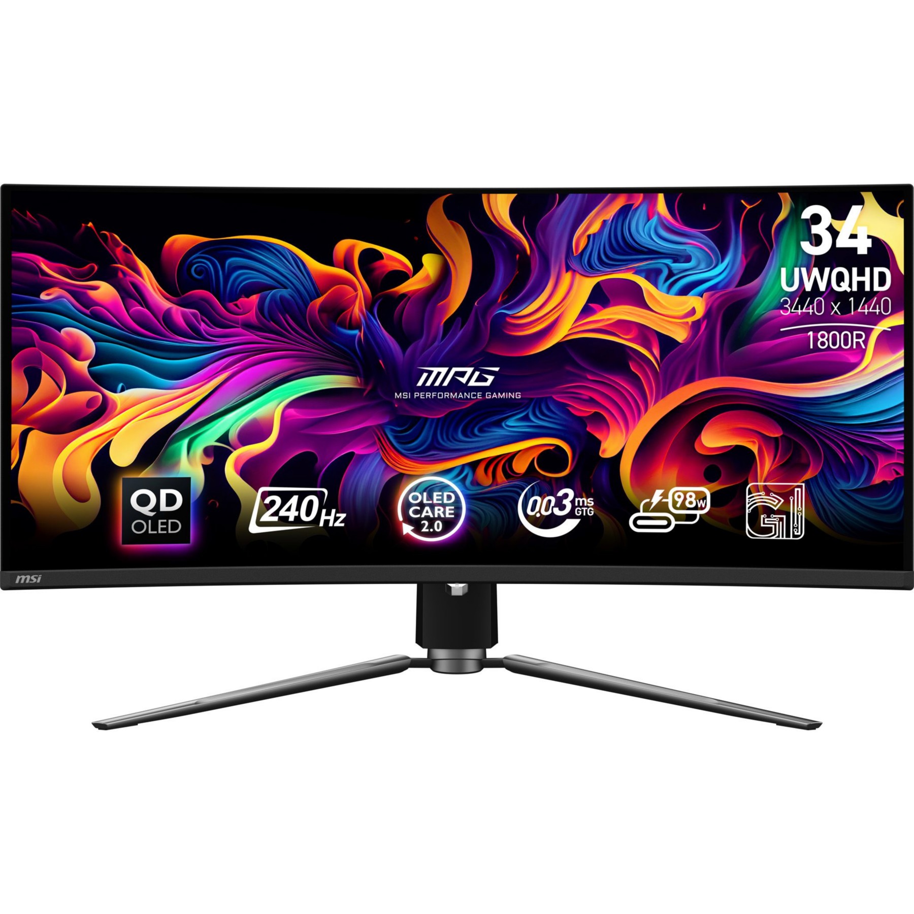 Ecran PC Gamer MSI MPG 341CQPX 34" Incurvé 1800R UWQHD 240Hz QD-OLED HDMI 2.1 USB-C 90W Adaptive-Sync