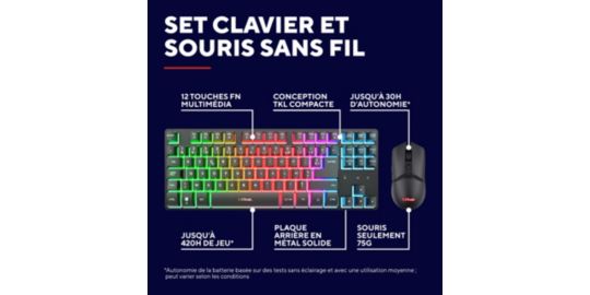 Pack clavier et souris gamer TRUST Combo TKL THADO RGB