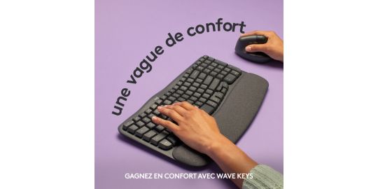 Clavier sans fil LOGITECH Wave Keys ergonomique +  repose poignets