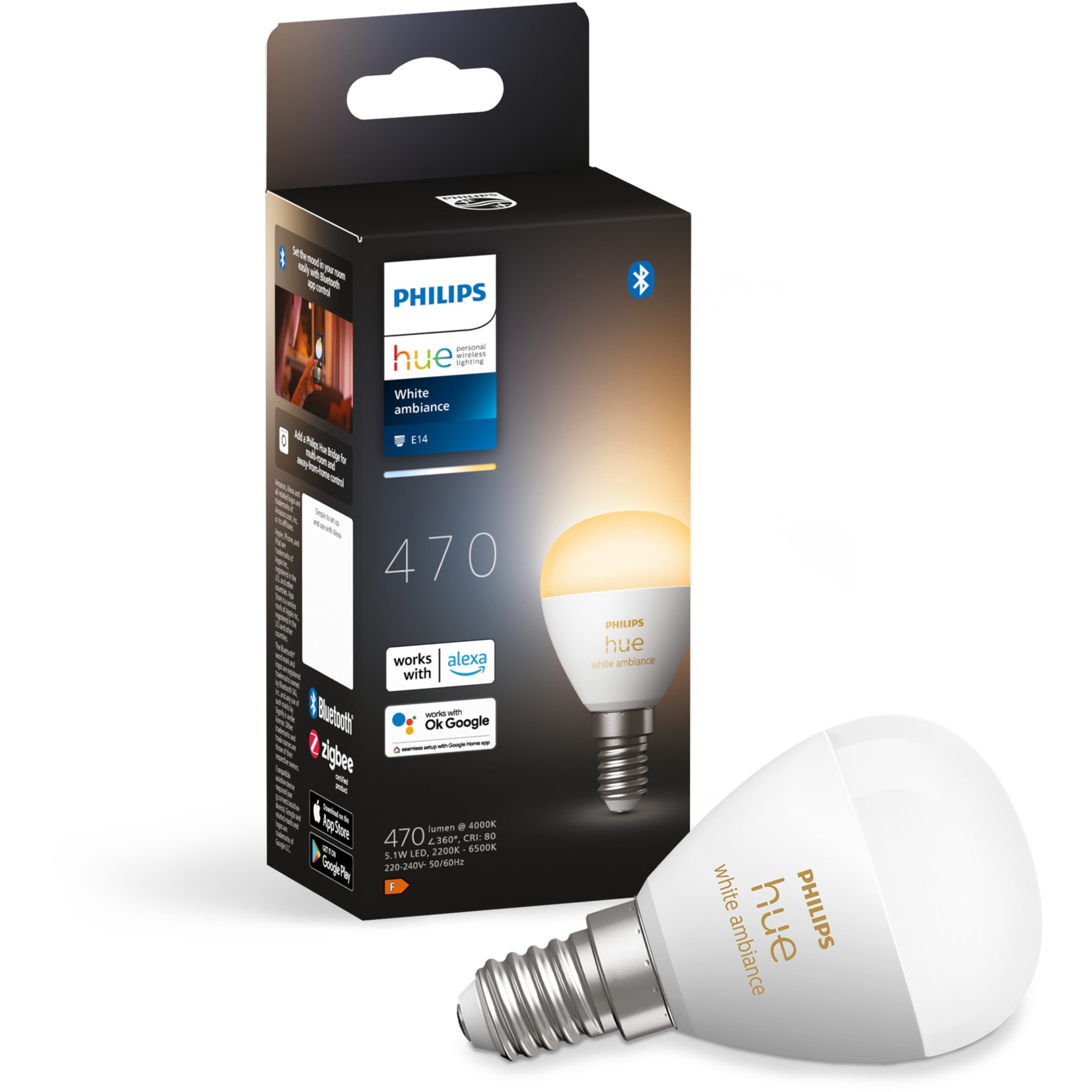 Ampoule LED connectée PHILIPS HUE E14 White Ambiance Luster