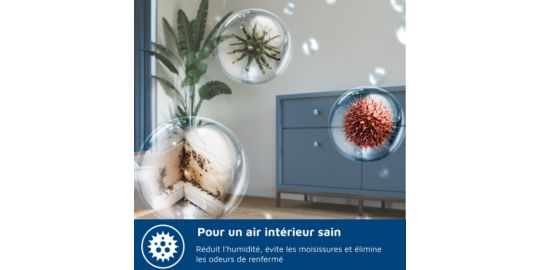 Deshumidificateur PHILIPS DE5305/11 Série 5000, Fonction 2-en-1, Blanc, 137 m³