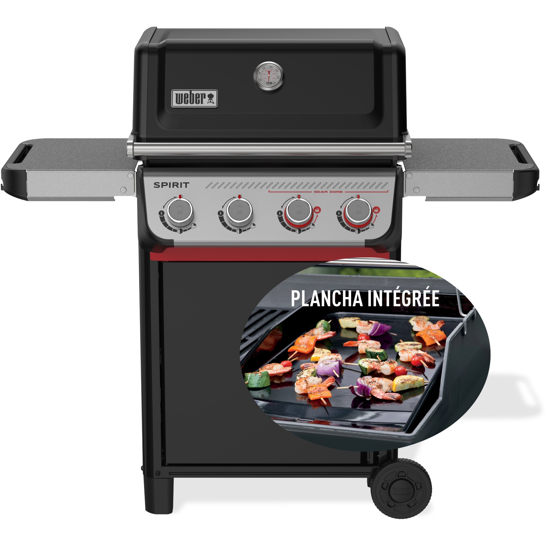 Barbecue gaz WEBER Spirit E-425 mix black grill et plancha sur chariot, 61x45 cm