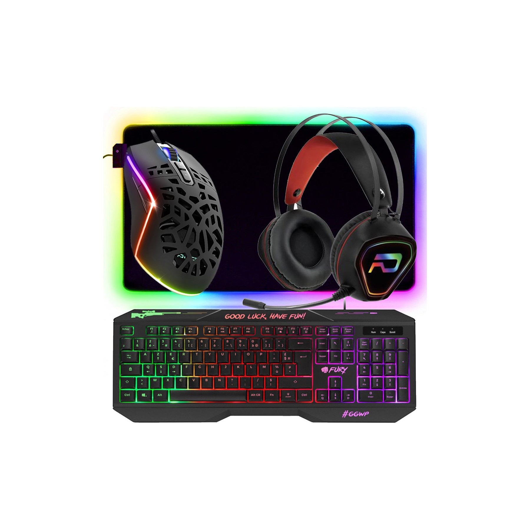 Pack clavier et souris gamer GENERIQUE Pack Gamer 4 en 1 FURY HELLFIRE Clavier,