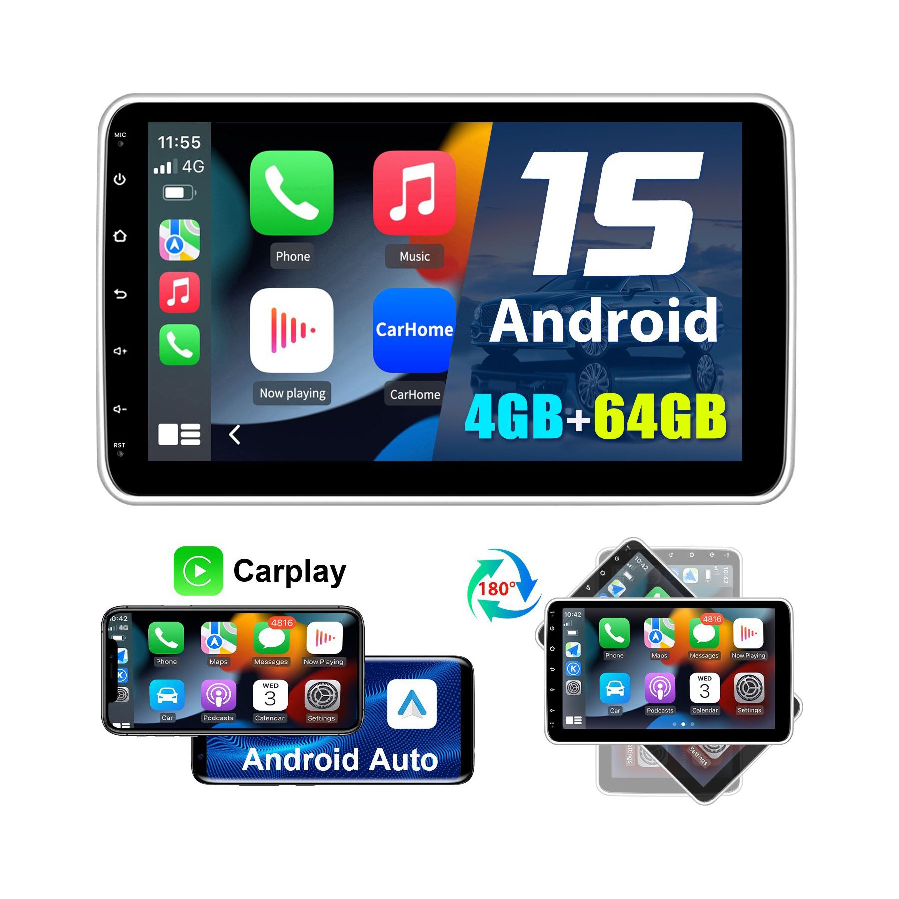 Autoradio connecté JUNSUN 1 DIN 10.1"mit Carplay GPS WIFI BT 4+64G