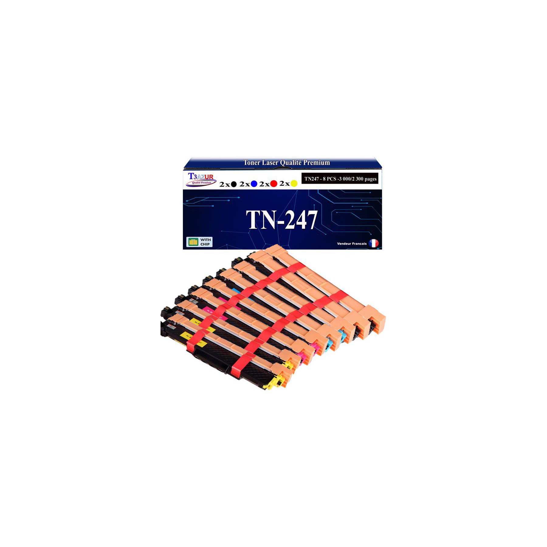 Cartouche d'encre T3AZUR Pour Brother DCP-L3550 HL-L3270 (x8)