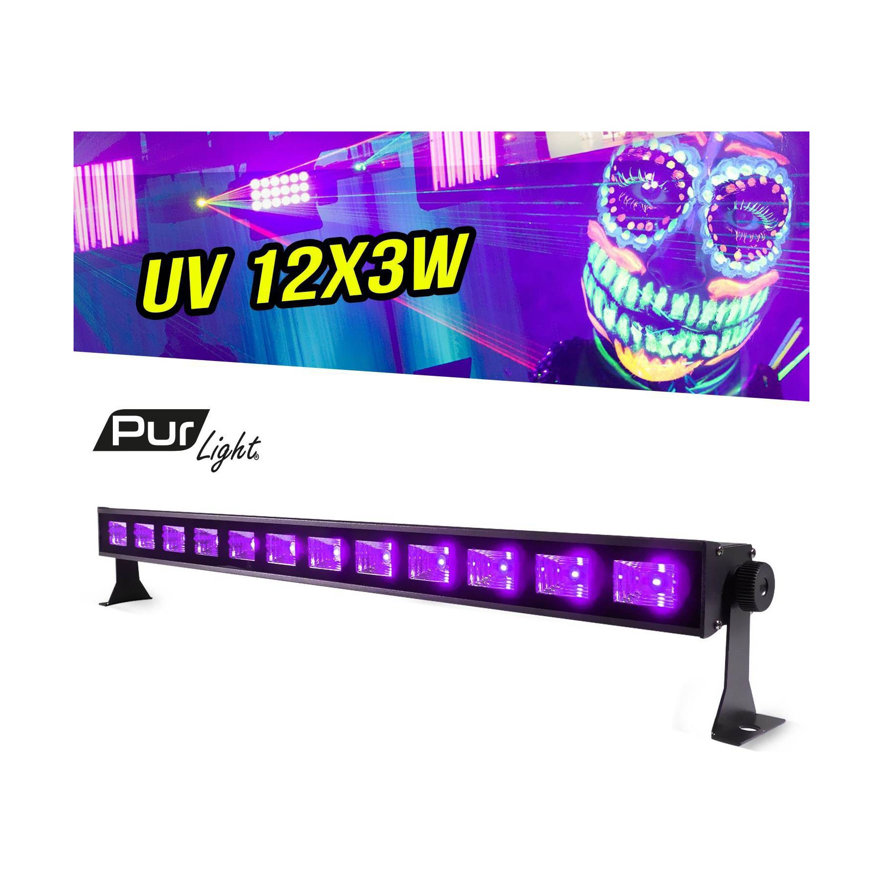 Jeu de lumières PUR LIGHT Barre LED 12x3V spécial lumi UV/fixation