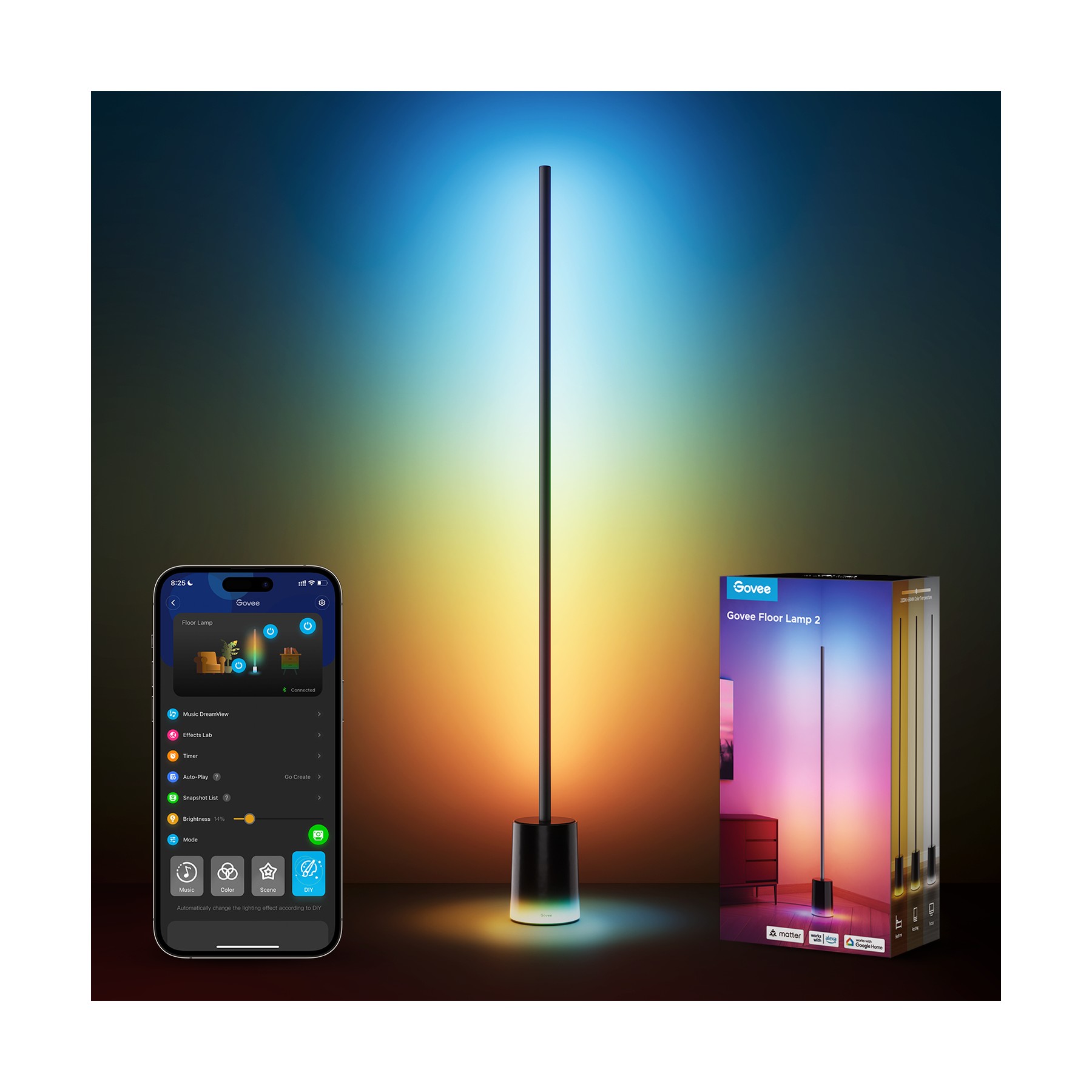 Lampe connectée GOVEE Lampadaire RGBICWW 2  152cm