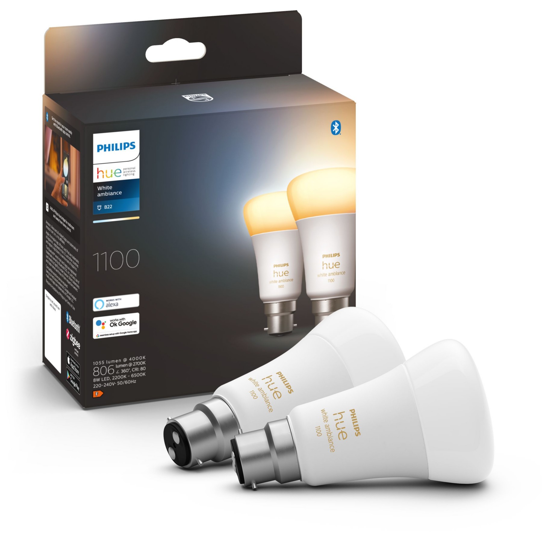 Ampoule LED connectée PHILIPS White Ambiance B22 75W x2