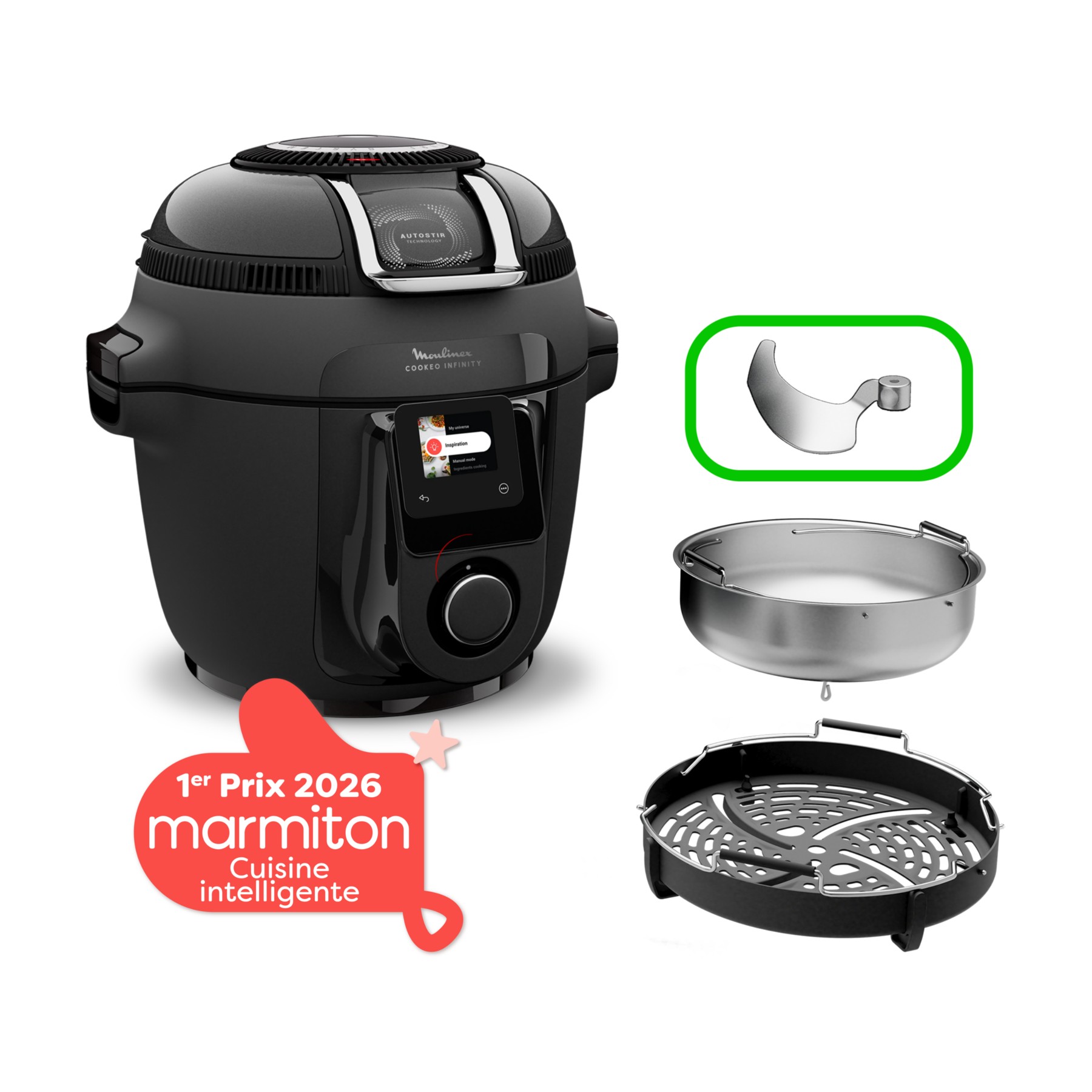 Cookeo MOULINEX Multicuiseur Airfryer Cookeo Infinity avec pale Noir CE9828F0 20 modes de cuisson, 6,5 L