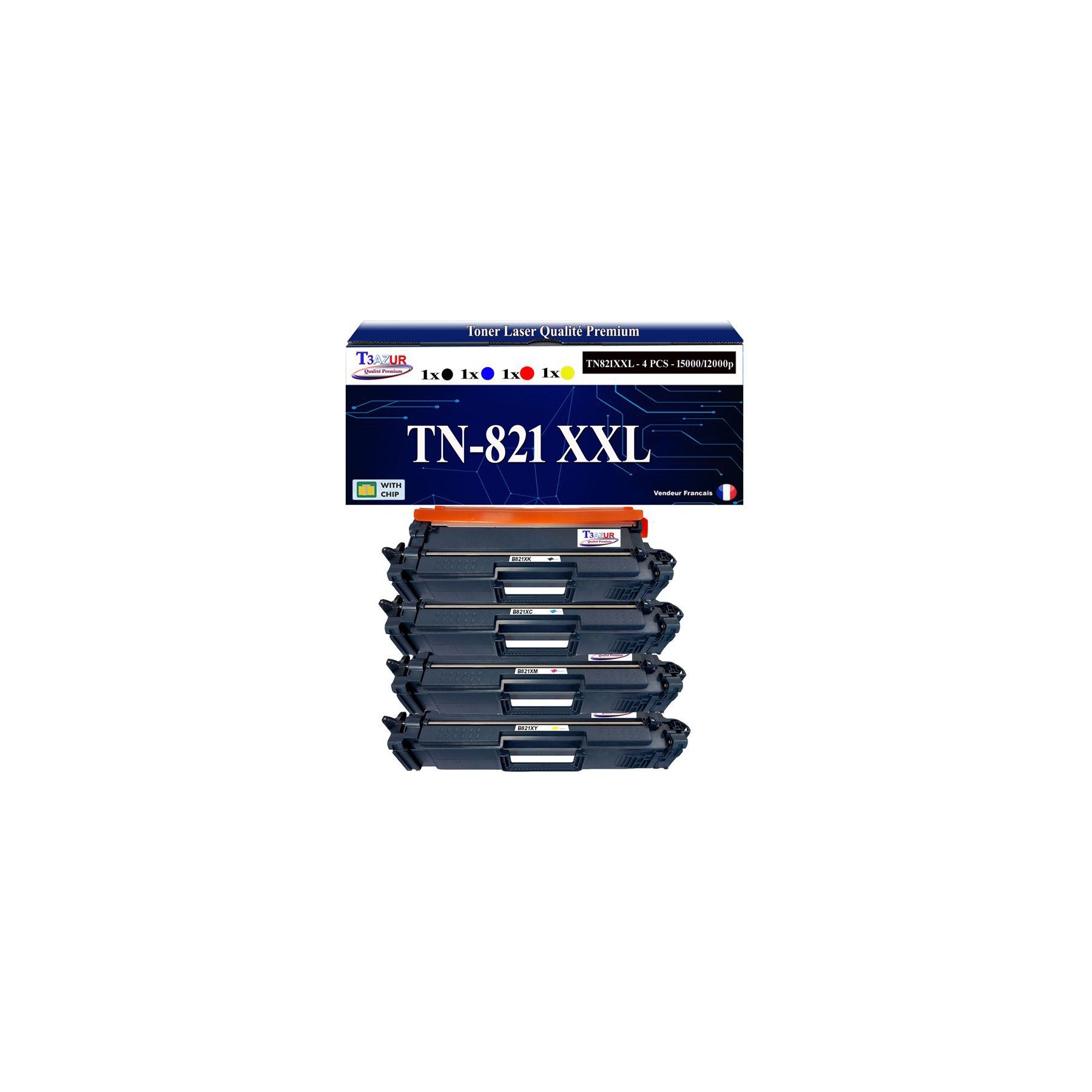 Toner T3AZUR Pour Brother  TN-821 XXL (x4)