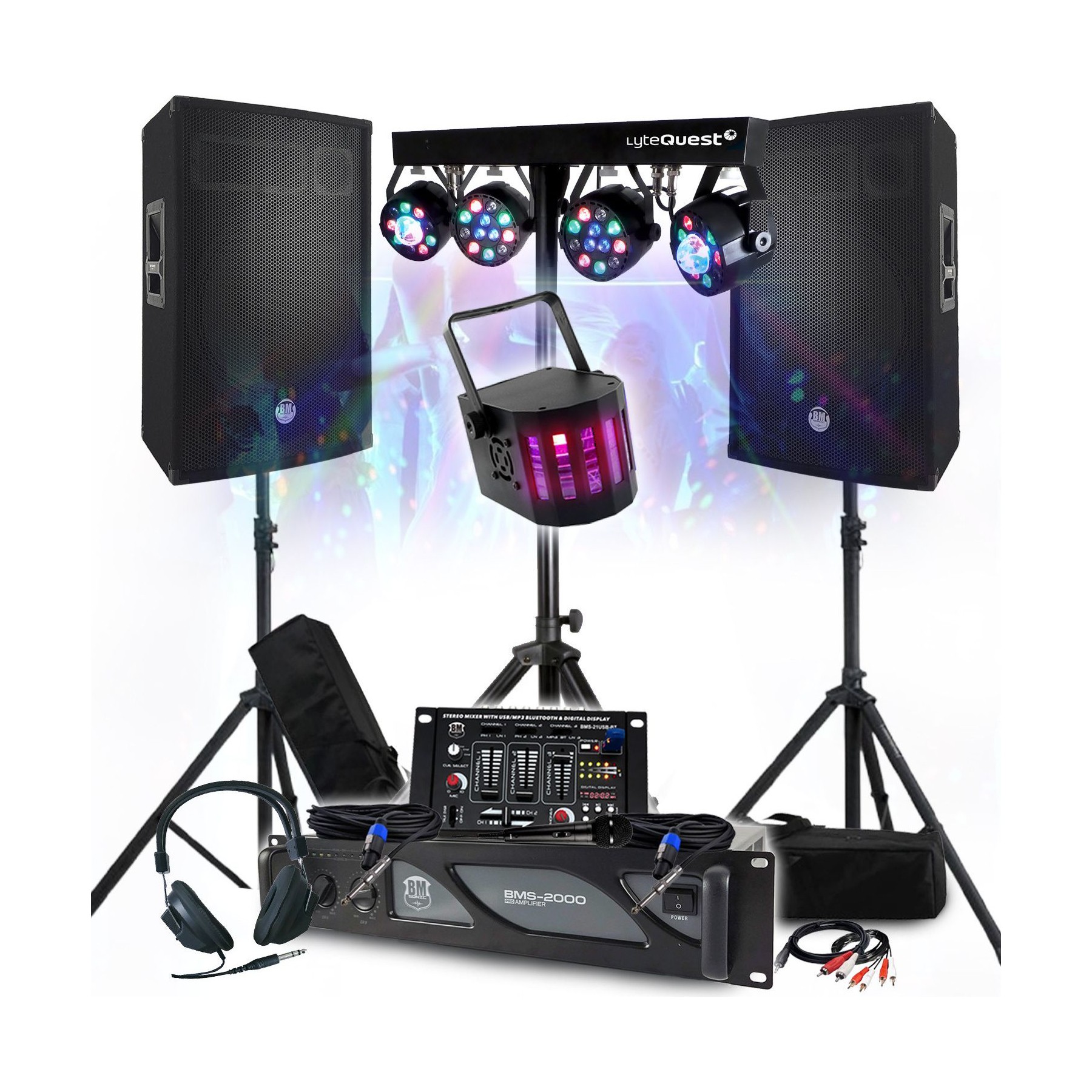 Pack sono BM SONIC Ampli 2000W, Enceintes 2x700W, Pieds, Ta