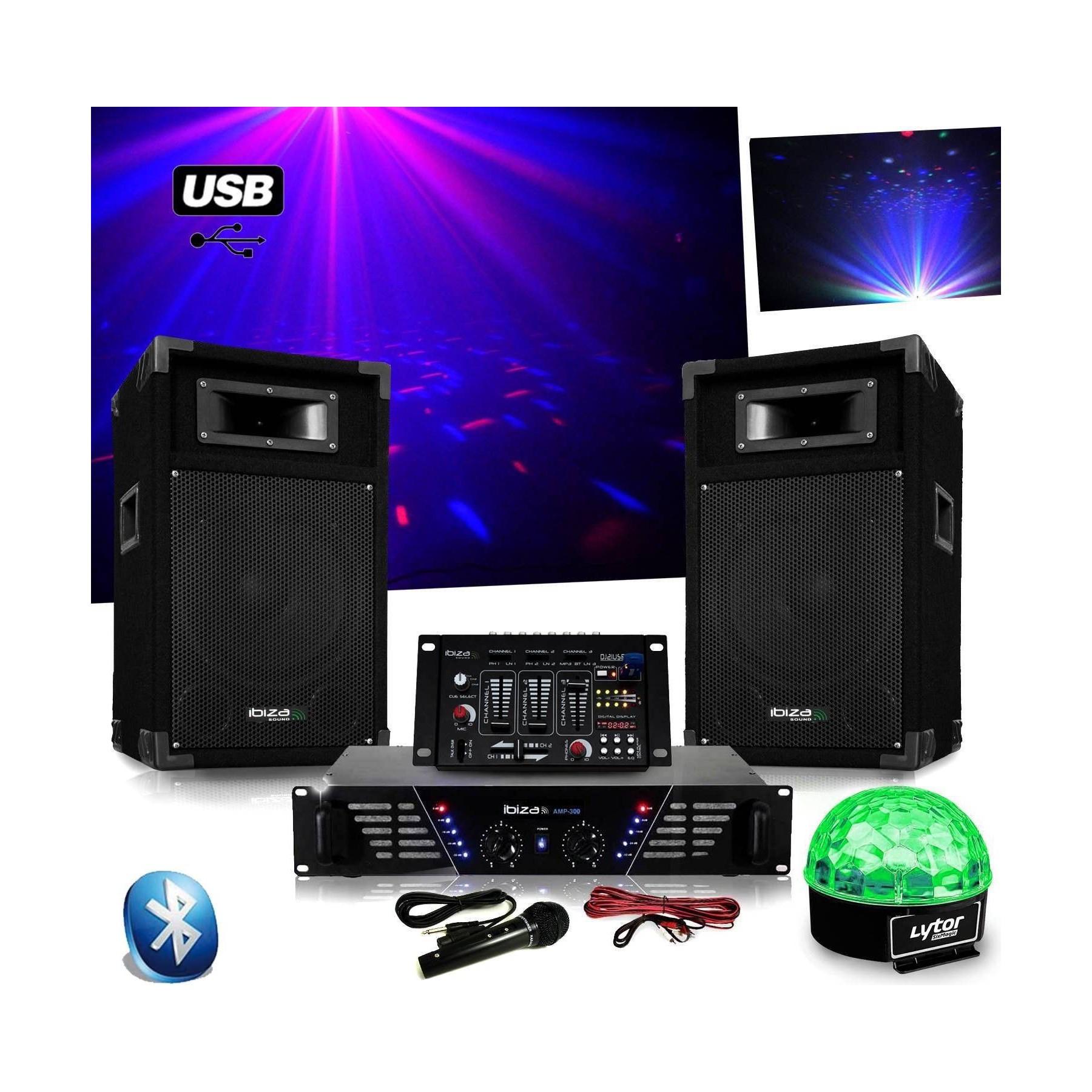 Pack sono IBIZA Pack Sono DJ300 ampli + enceintes 500W +