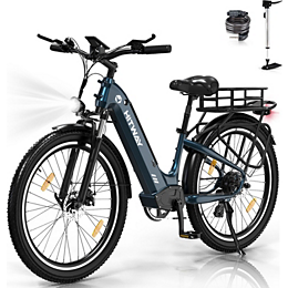 Vélo électrique HITWAY VAE 26x3.0, 48V 18AH, Bleu+Panier