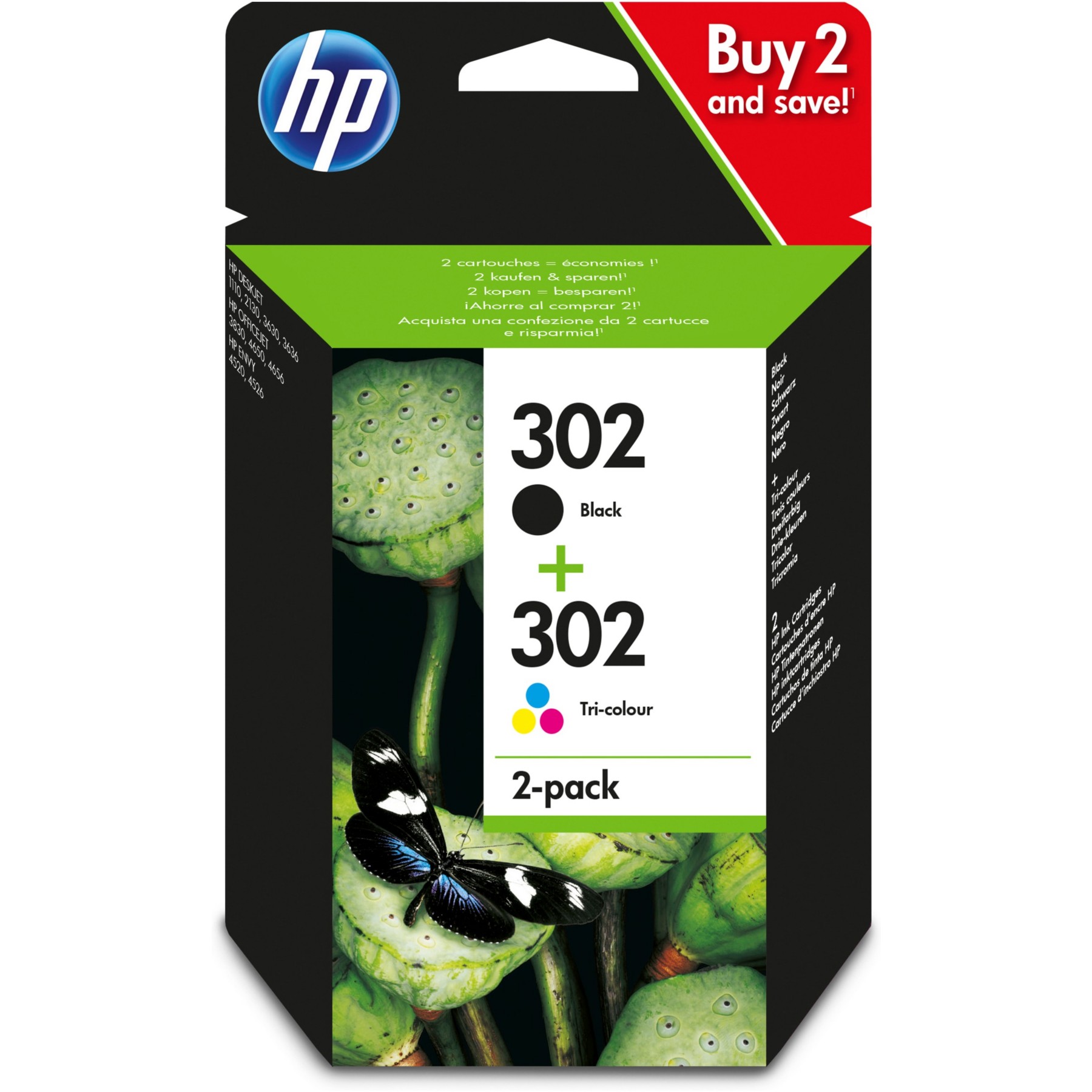 Cartouche d'encre HP Pack de 2 Originales 302 (Noir + 3 Couleurs) - X4D37AE