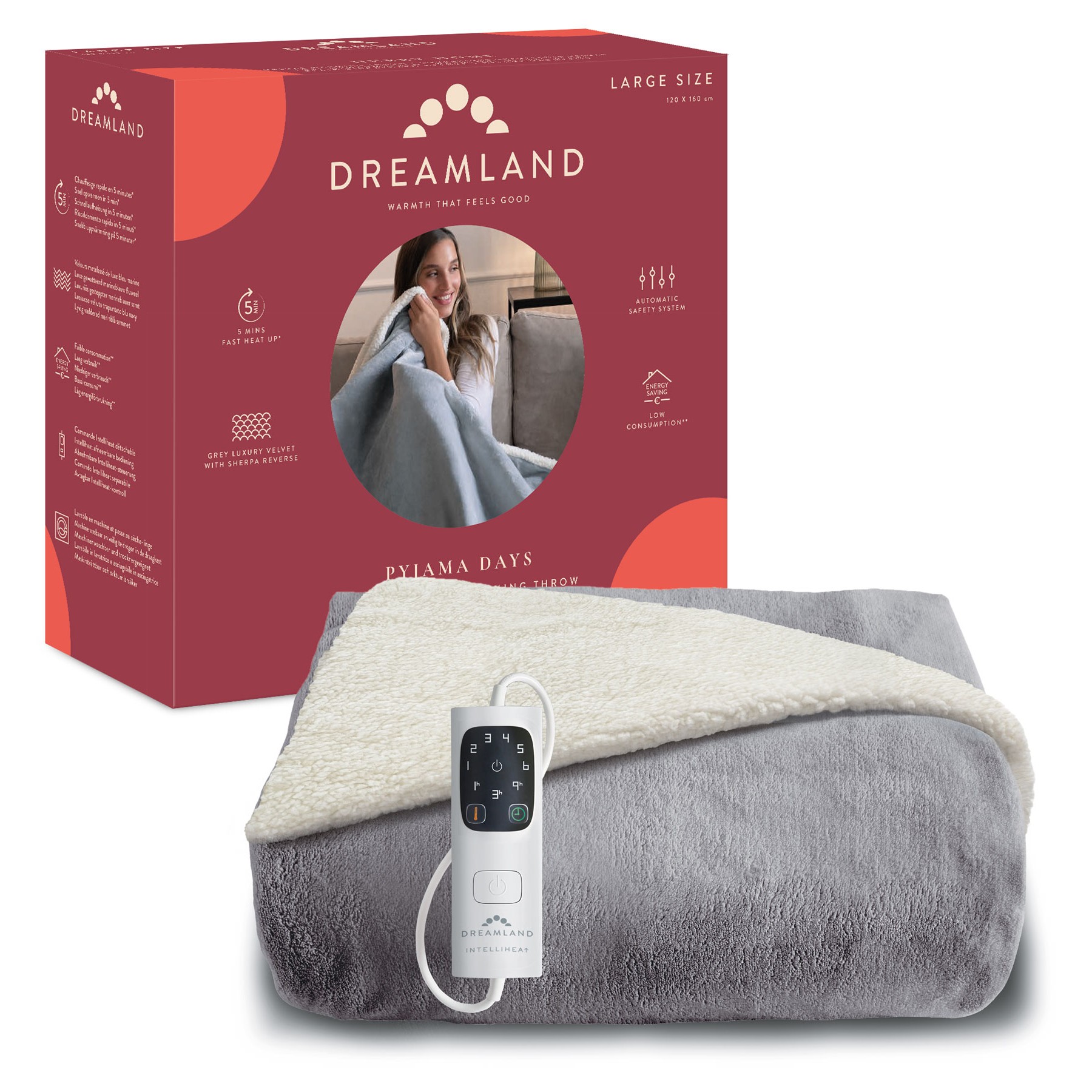 Couverture chauffante DREAMLAND PYJAMA DAYS SHERPA ET VELOURS 6T 160X120