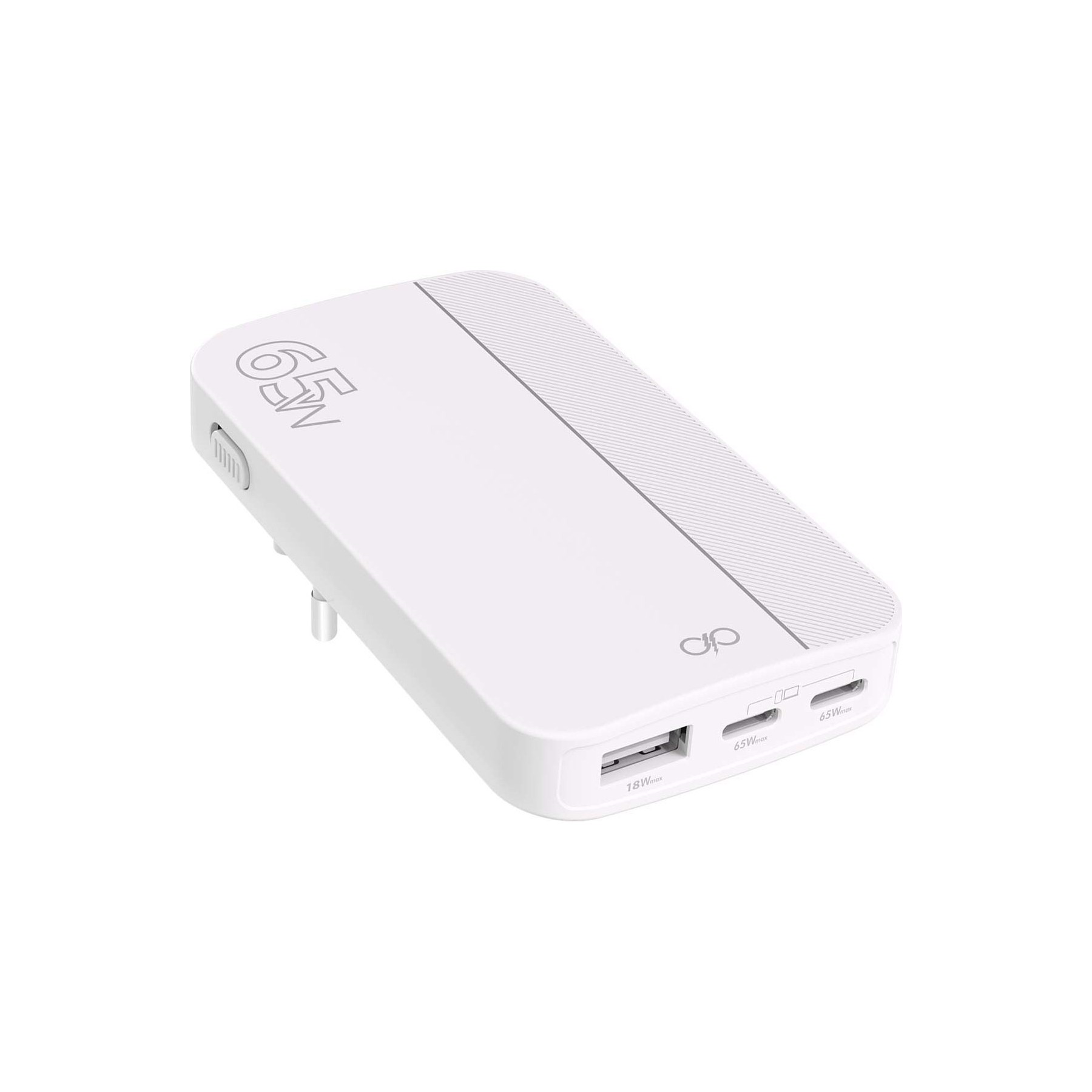 Chargeur FORCE POWER 65W USB-A + 2 USB-C GaN blanc pliable