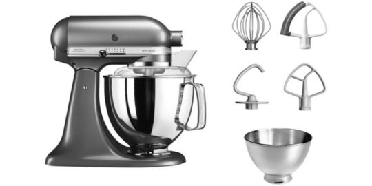 Robot pâtissier KITCHENAID 5KSM175EMS gris étain, 4,8 L, bol avec poignée + bol 3 L, batteur souple et couvercle