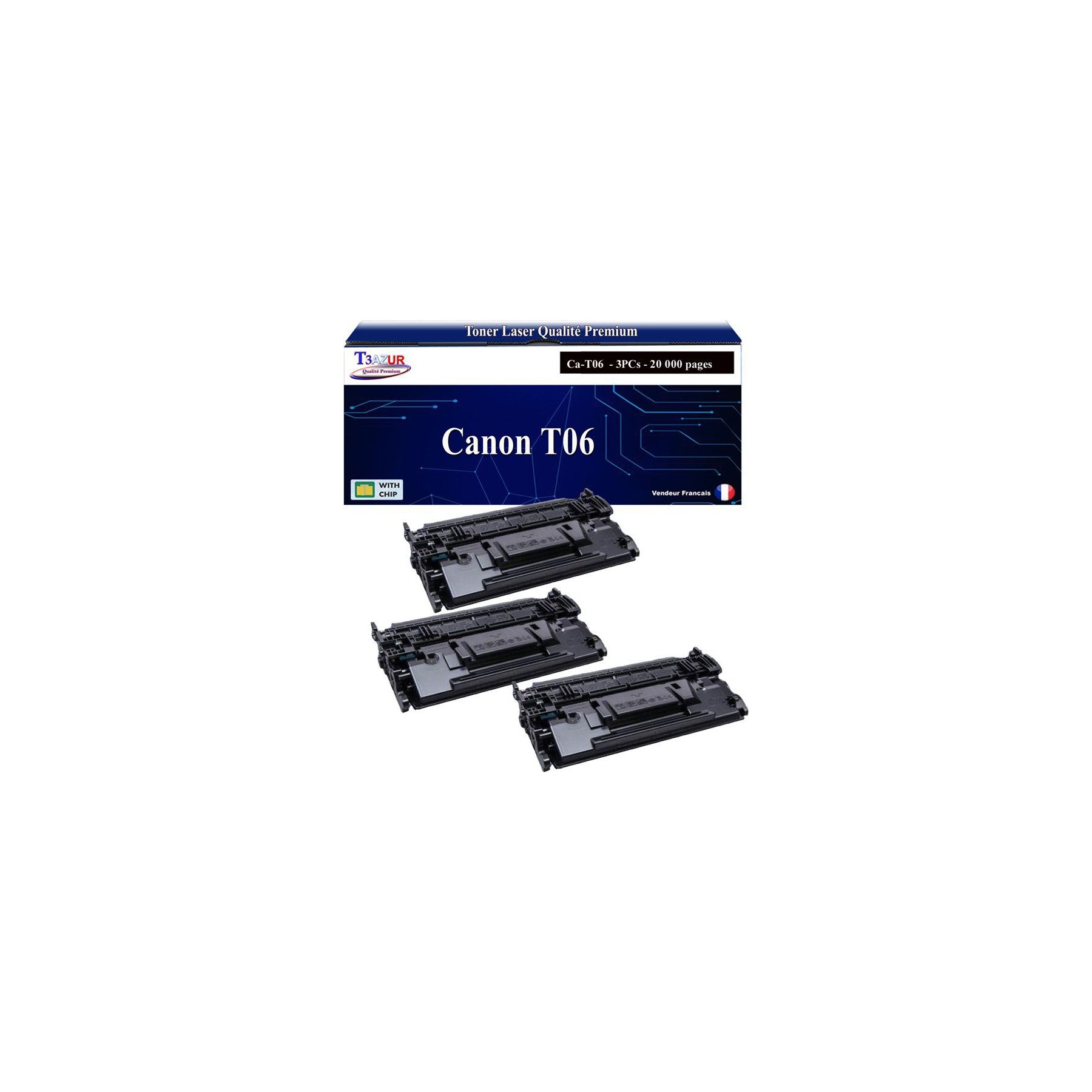 Toner T3AZUR compatible avec Canon T06 Noir (x3)