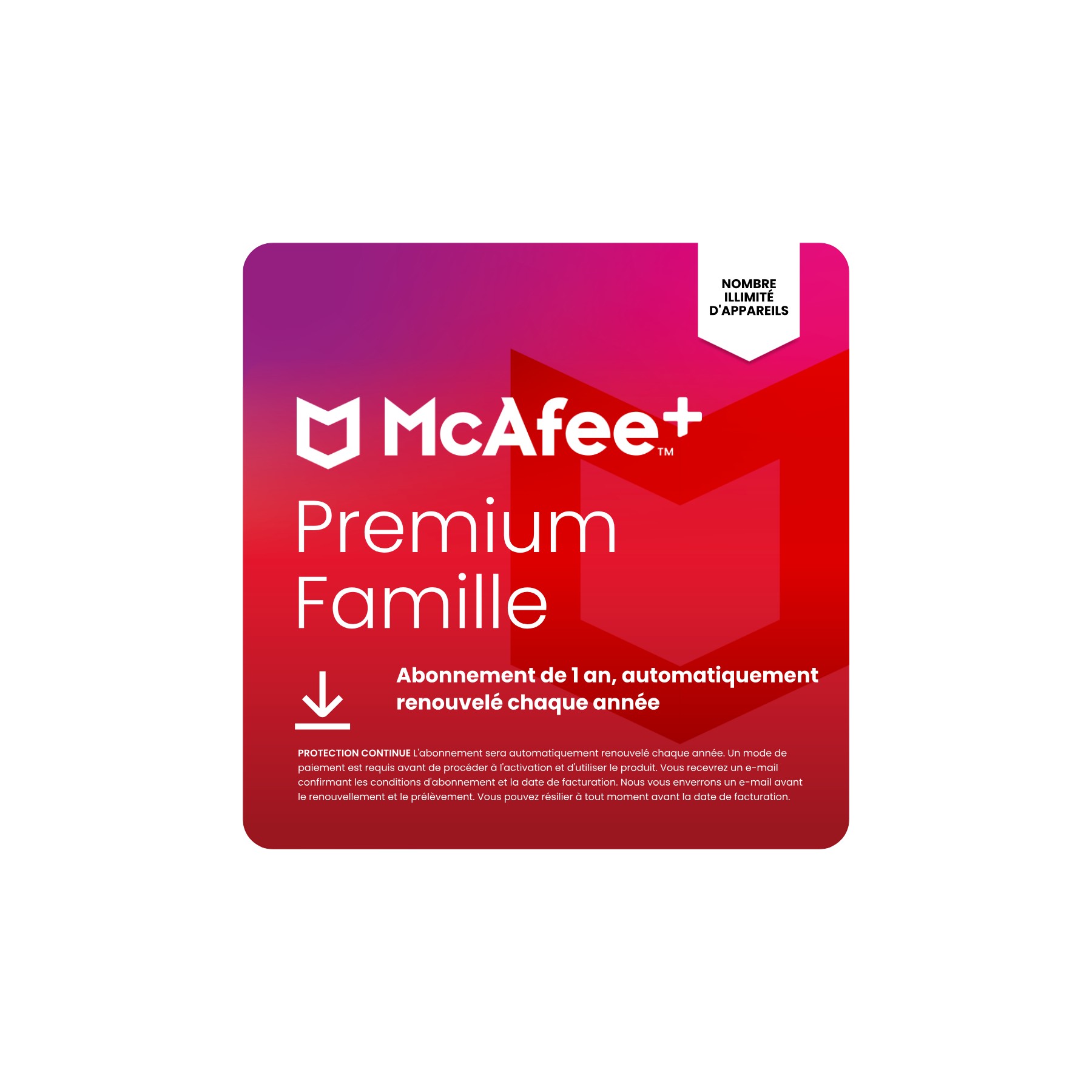 Logiciel antivirus et optimisation MCAFEE + Premium Family 1 an