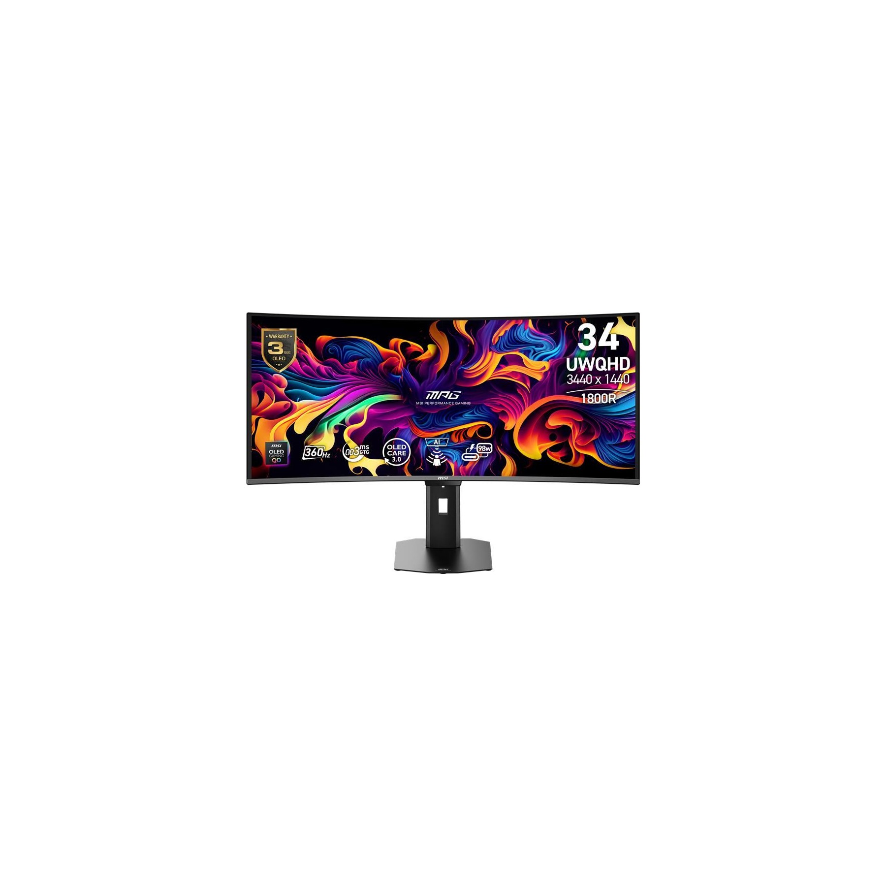 Ecran PC Gamer MSI MPG 341CQR 34" Incurvé 1800R UWQHD 360Hz QD-OLED HDMI 2.1 USB-C 90W