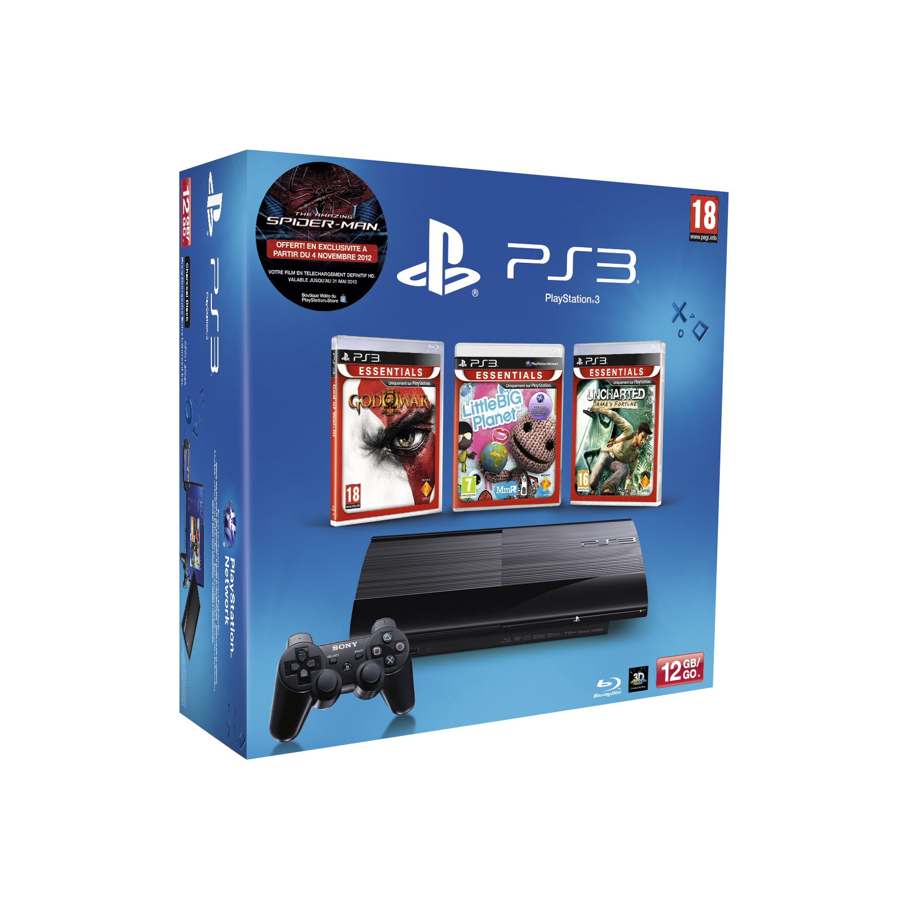 Console SONY PS3 12Go + Uncharted + LBP + GOW 3 Reconditionné