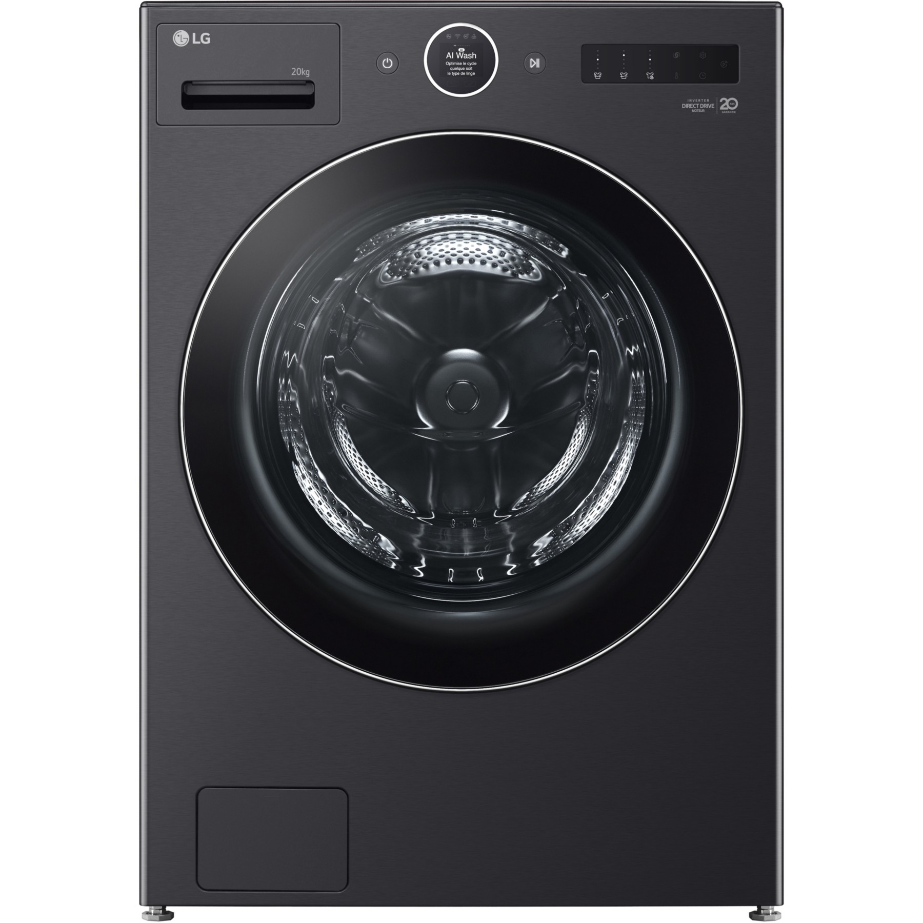 Lave linge hublot LG F20F12BST - 20 kg - 1000 tr/min - Classe A - Moteur direct drive - Wifi - Noir