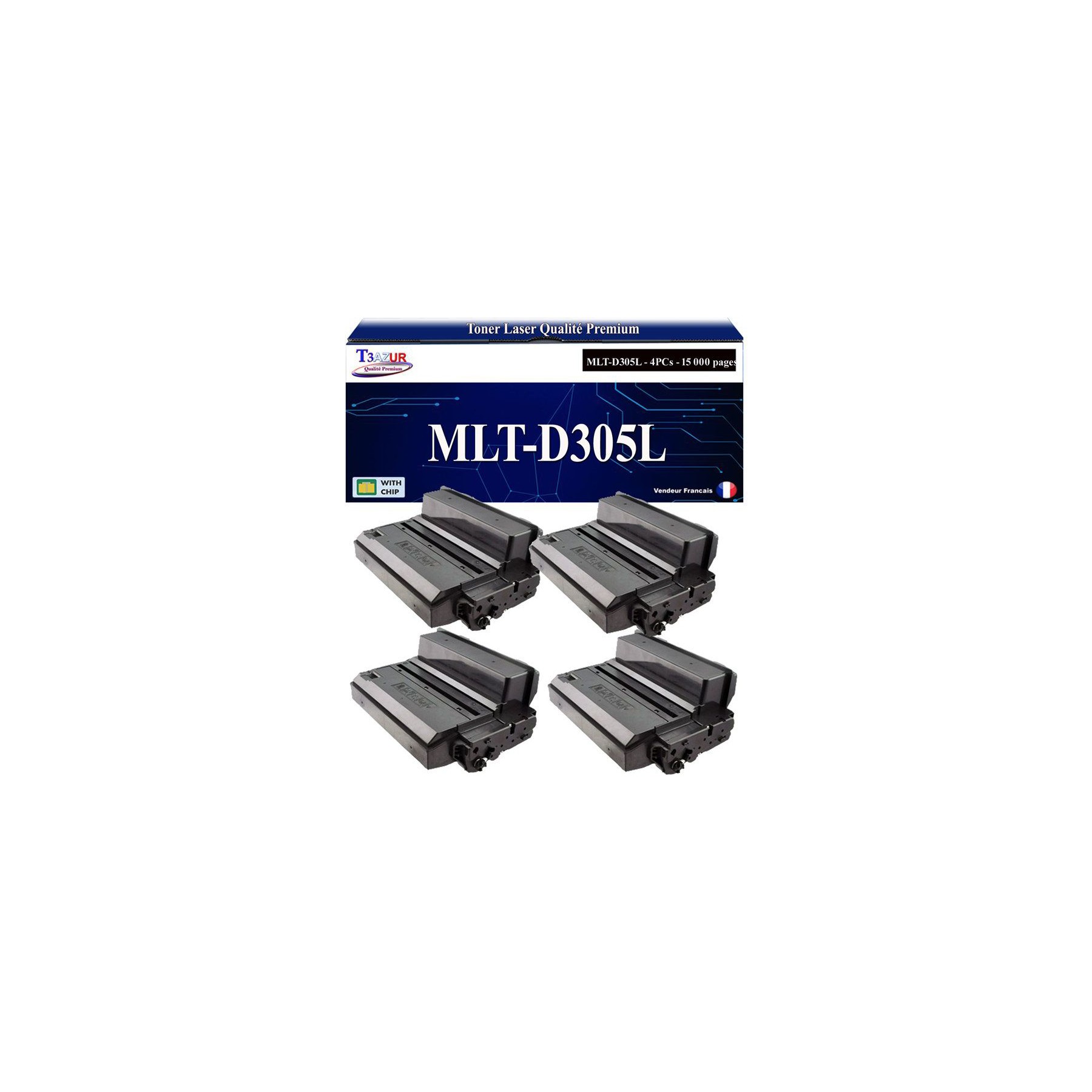 Toner T3AZUR pour Samsung ML-3750ND, MLT-D305L (x4)