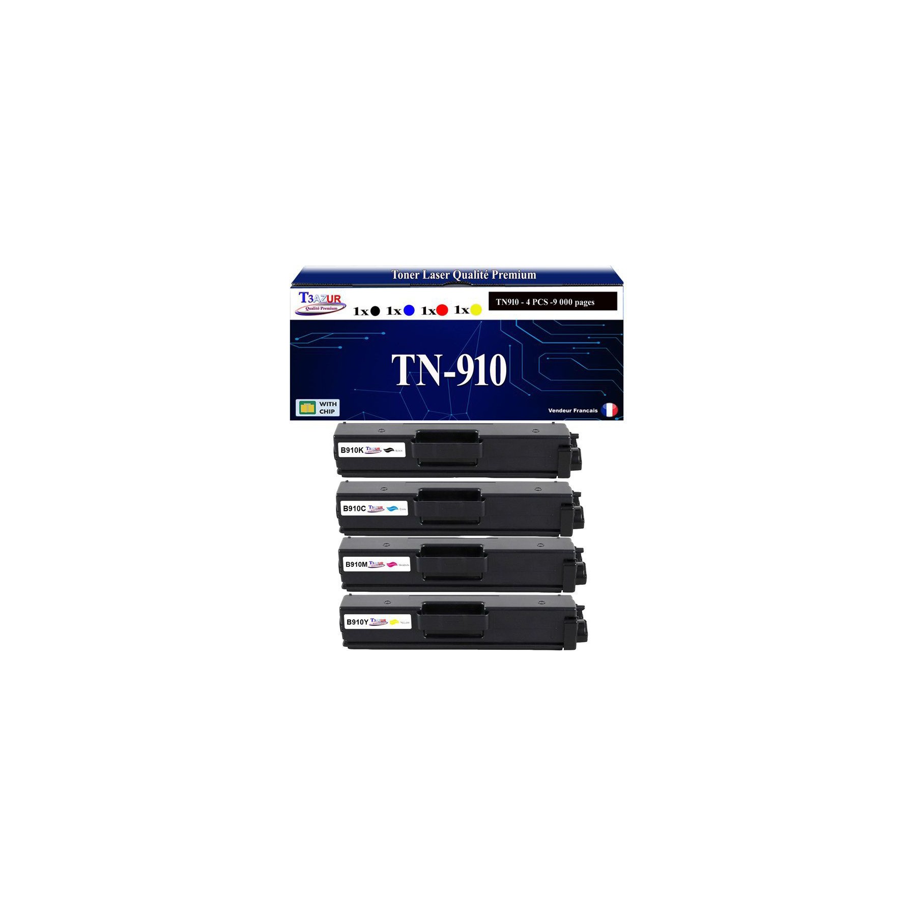 Toner T3AZUR Pour Brother TN910, TN-910 (x4)