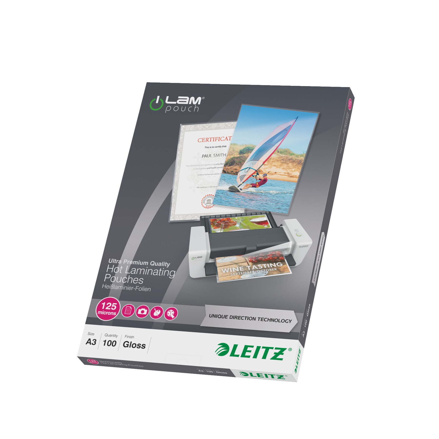 Consommable de bureau pour plastifieuse LEITZ Pochettes 125 UDT A3 boite de 100