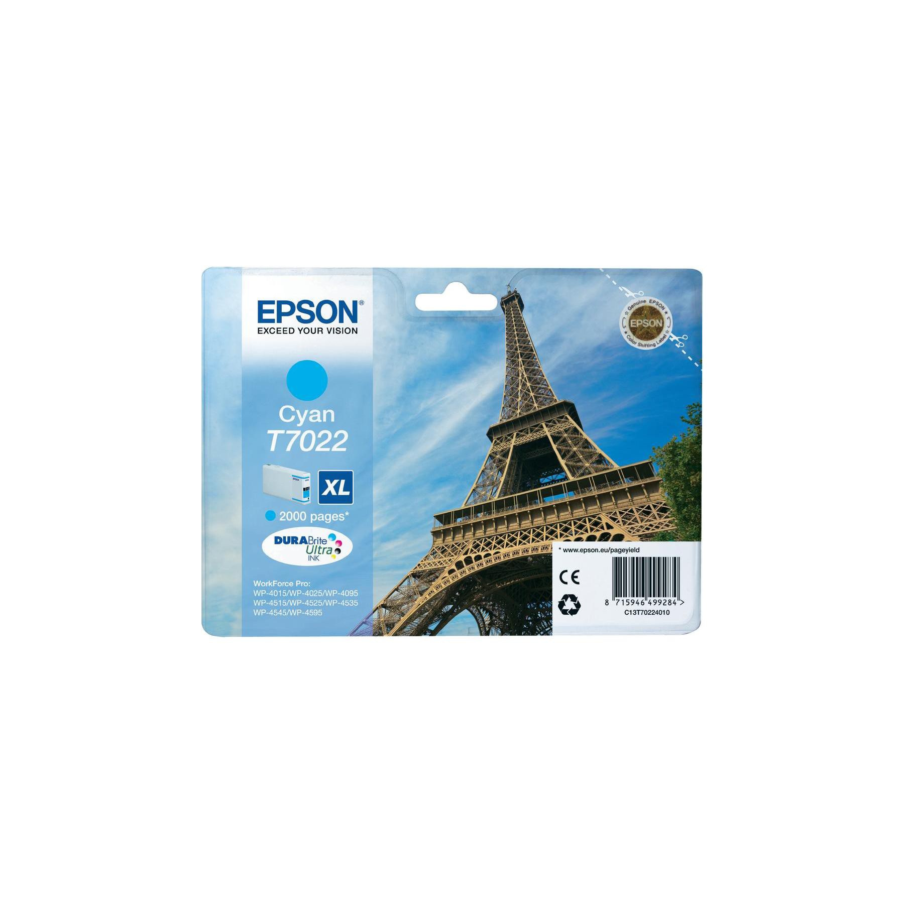 Cartouche d'encre EPSON T7022 XL Cyan Série Tour Eiffel