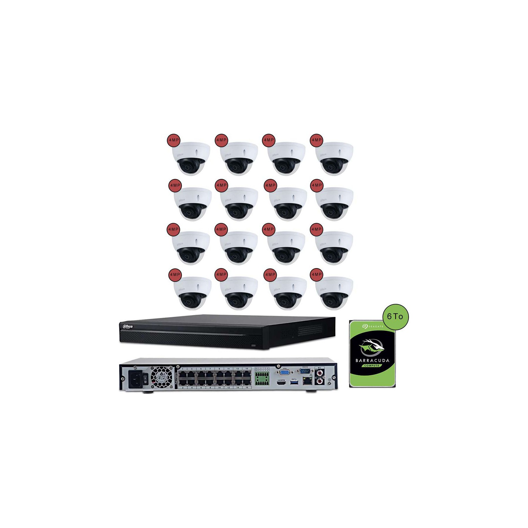 Caméra de sécurité KOMELEC Kit vidéosurveillance IP 16 caméras dôme