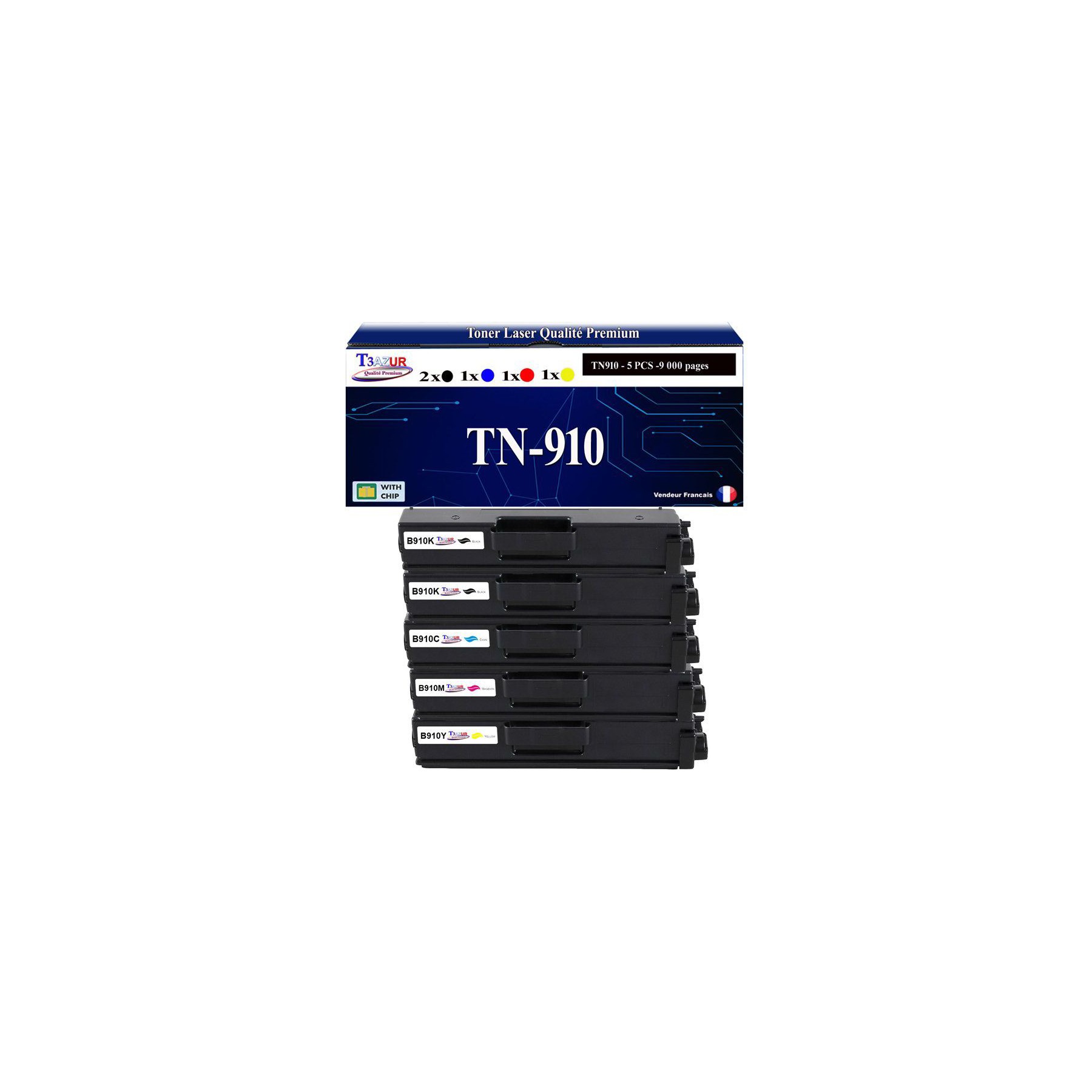 Toner T3AZUR Pour Brother TN910, TN-910 (x5)