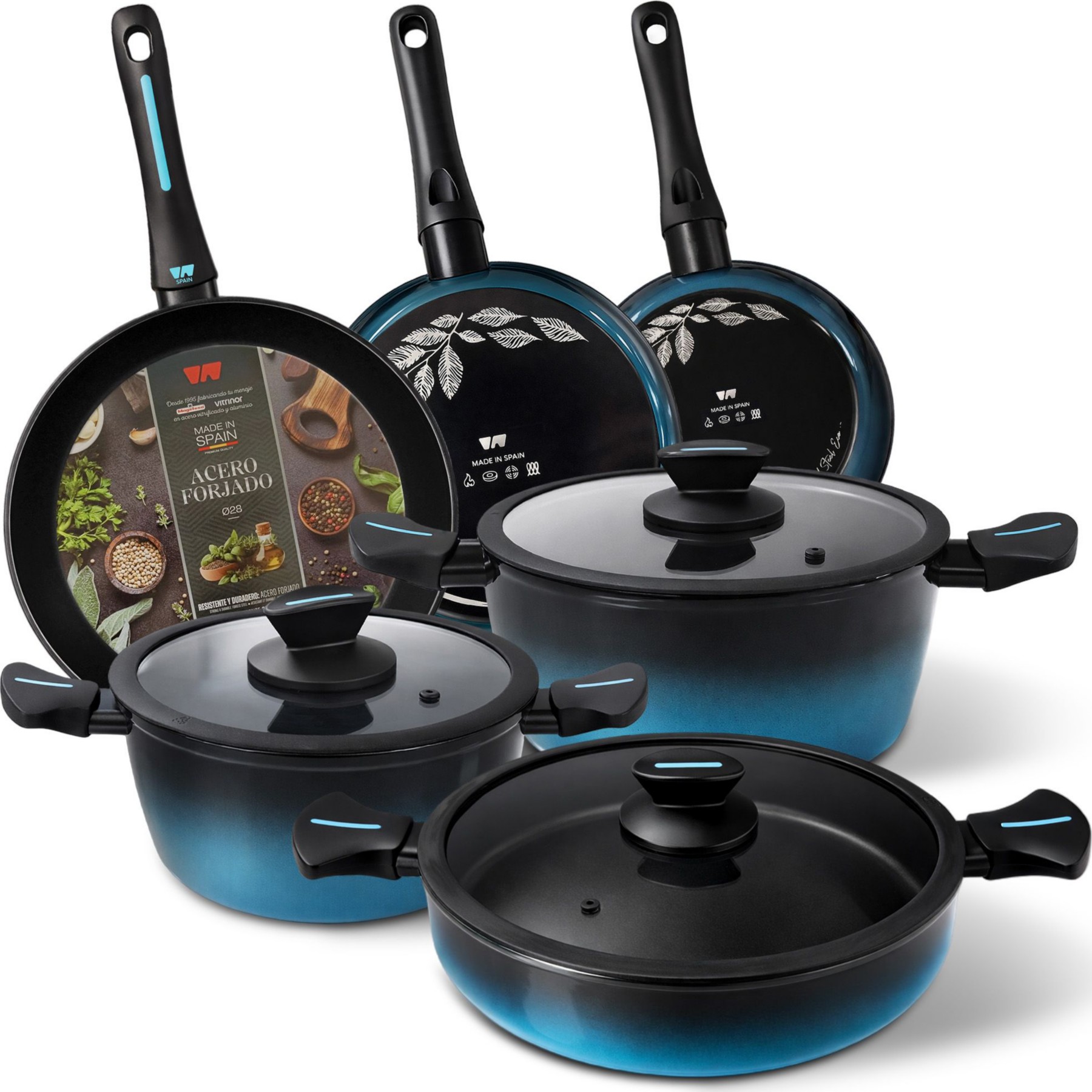 Batterie de cuisine BRIEBE MARE Acier Forgé 9 Pièces, Antiadhésive
