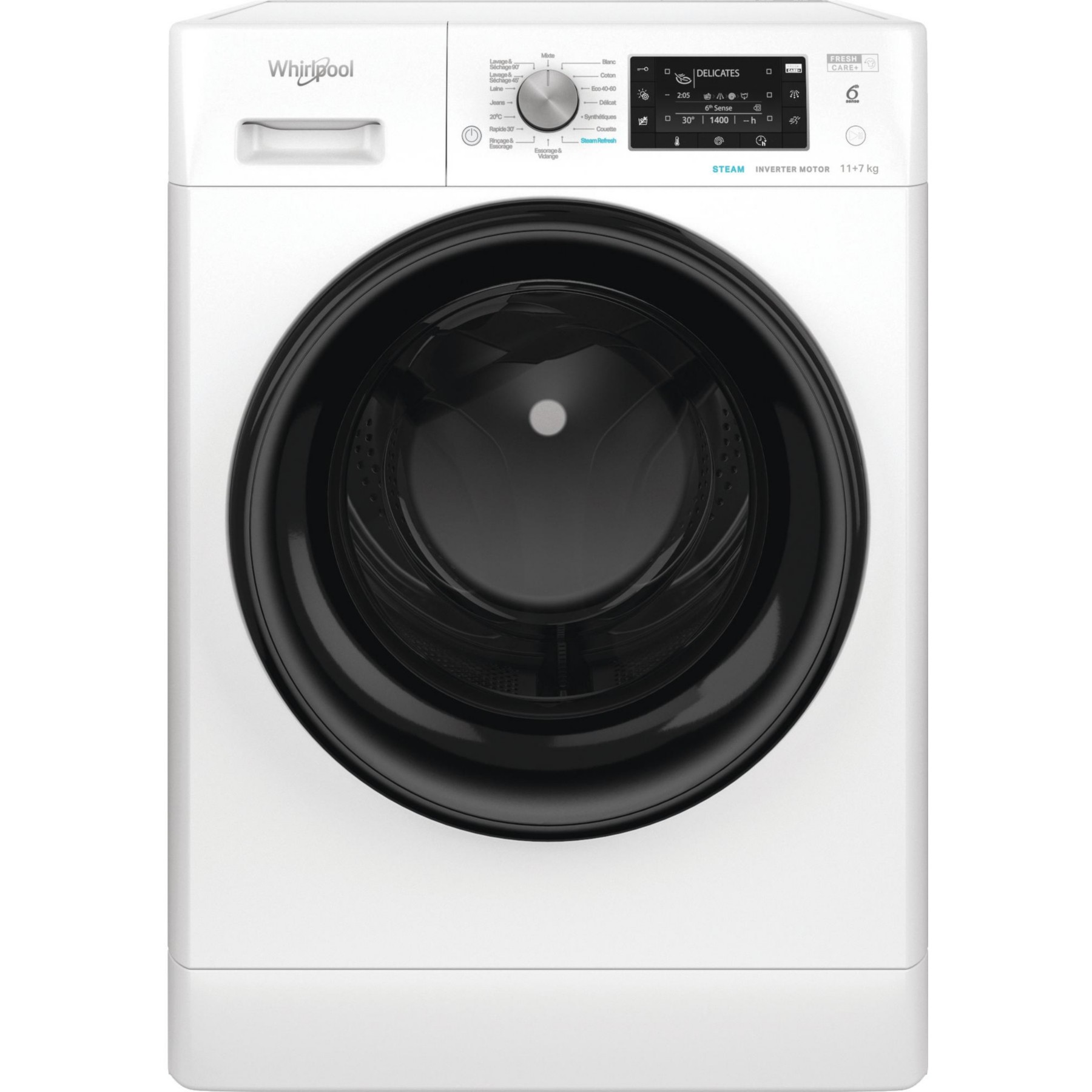Lave linge séchant hublot WHIRLPOOL FFDB1174489BVFR - 11/7 kg - 1400 tr/min - Classe C - Moteur induction
