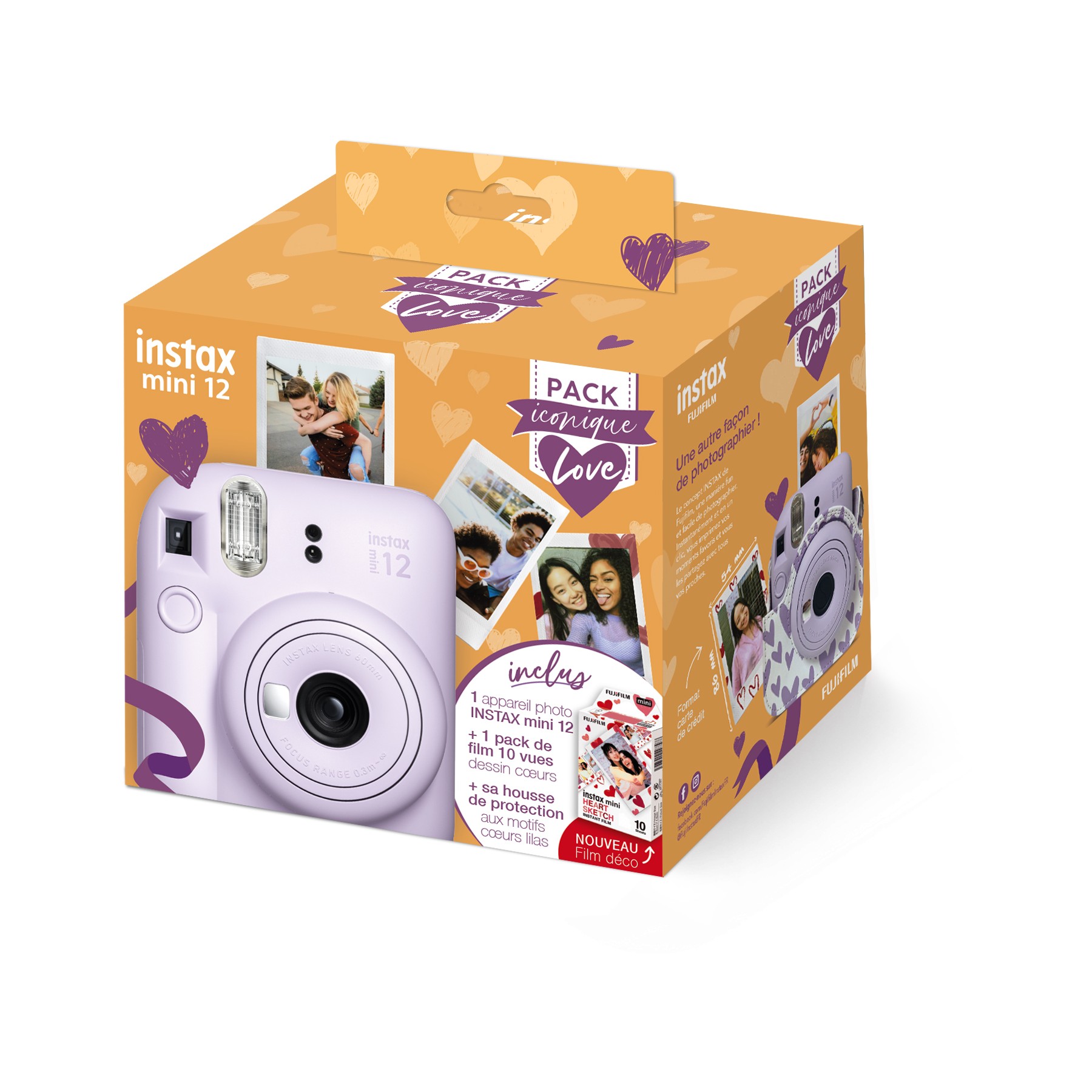 Appareil photo Instantané FUJIFILM Intax Mini 12 Lilas Pack iconique Love