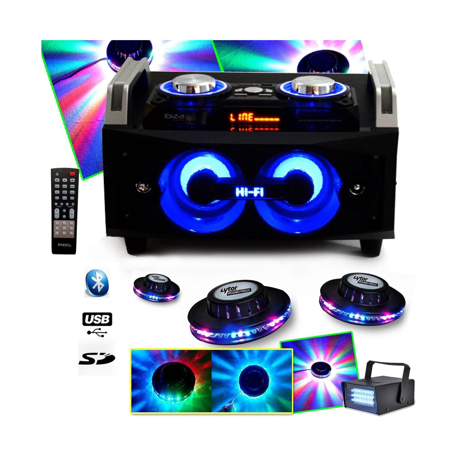 Pack sono IBIZA Système portable 120W USB SD FM Bluetoot