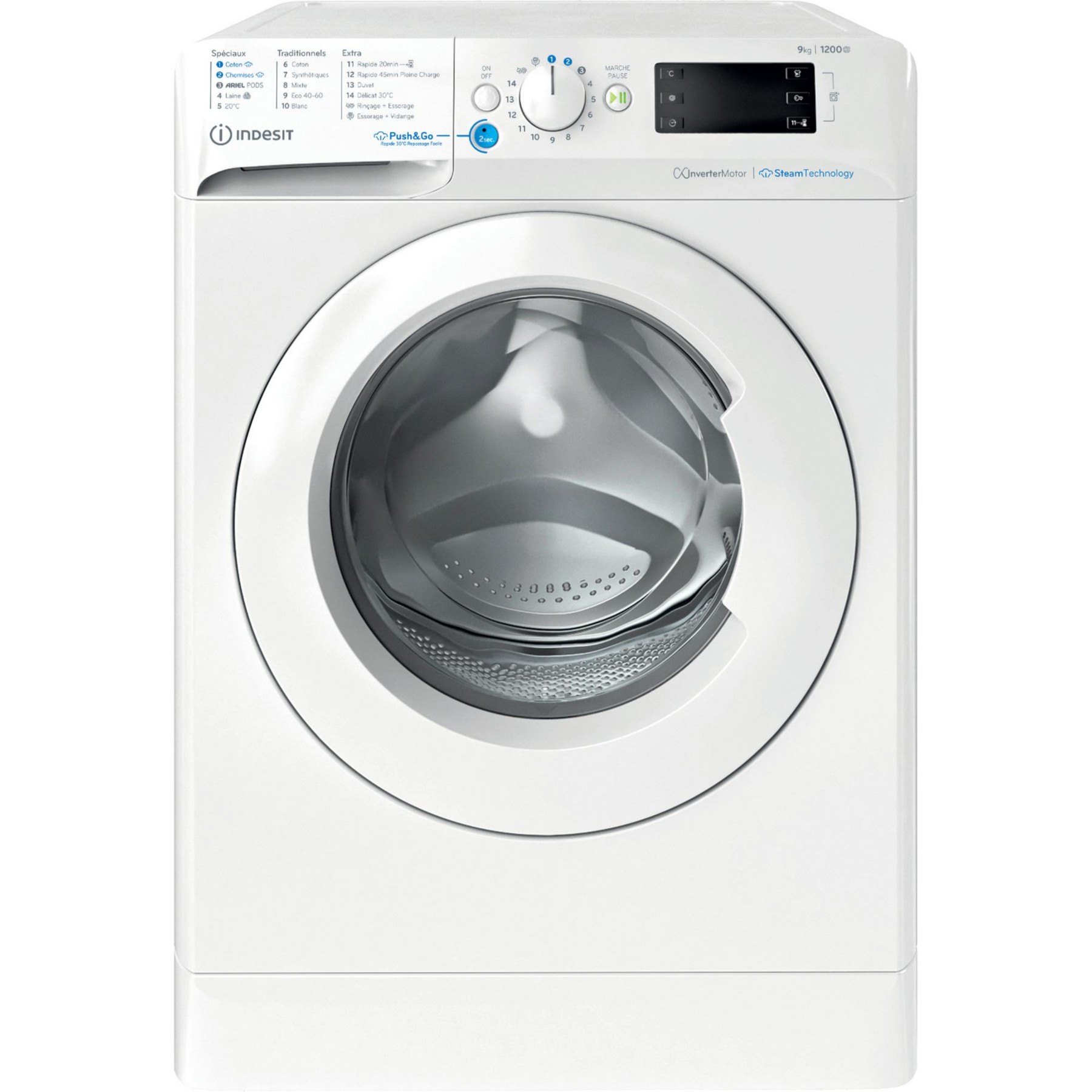 Lave linge hublot INDESIT BWE91296XWVFR - 9 kg - 1200 tr/min - Classe A - Moteur induction