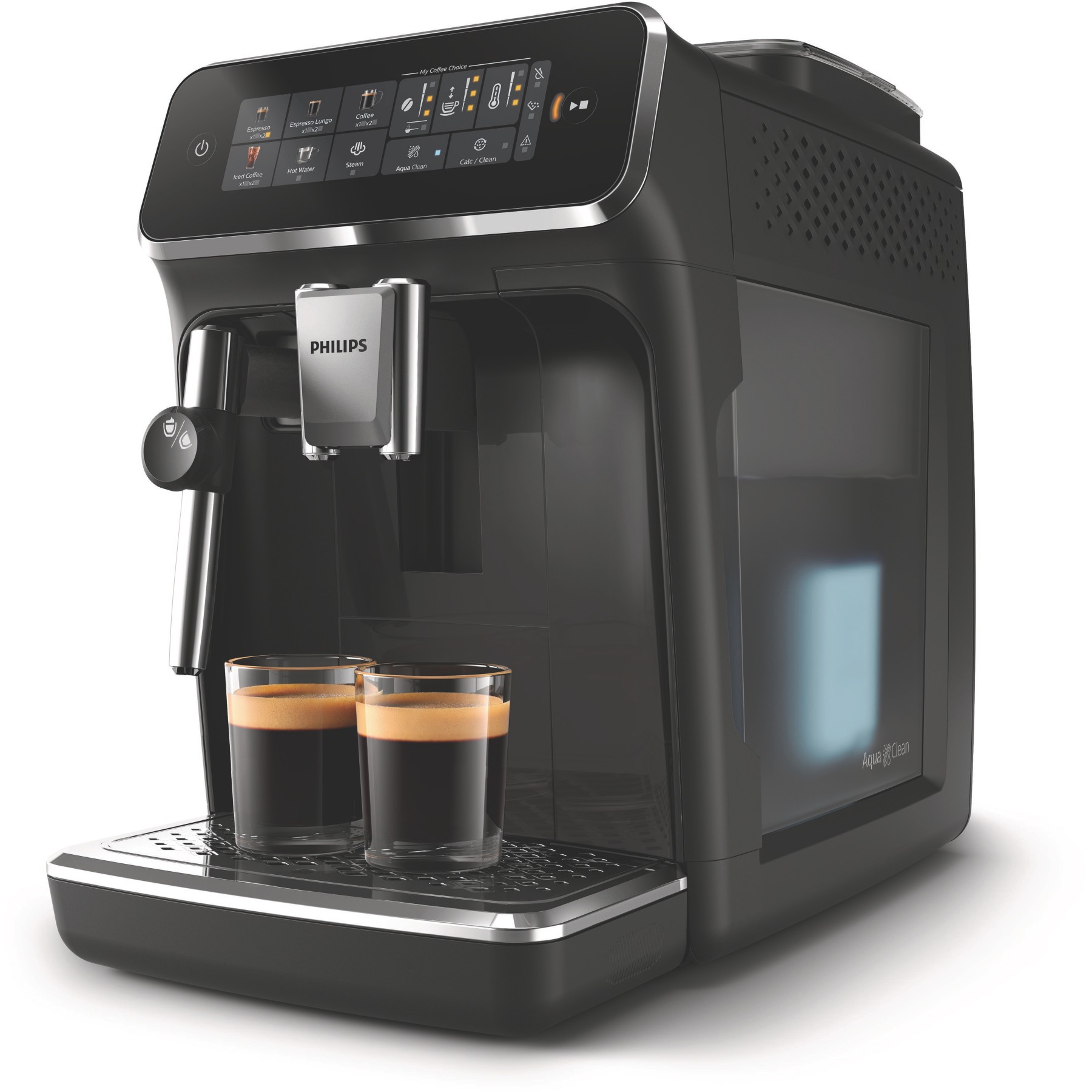 Expresso Broyeur PHILIPS EP3321/40 cafetière à grain série 3300, mousseur à lait, 5 boissons, SilentBrew, Noir laqué