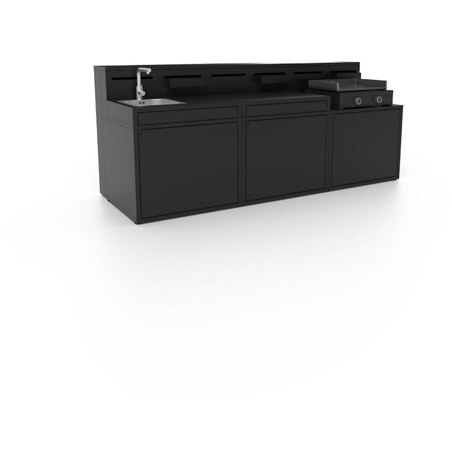 Cuisine extérieure FORGE ADOUR Cuisine complète - 3 modules en acier noir (L. 270 cm)