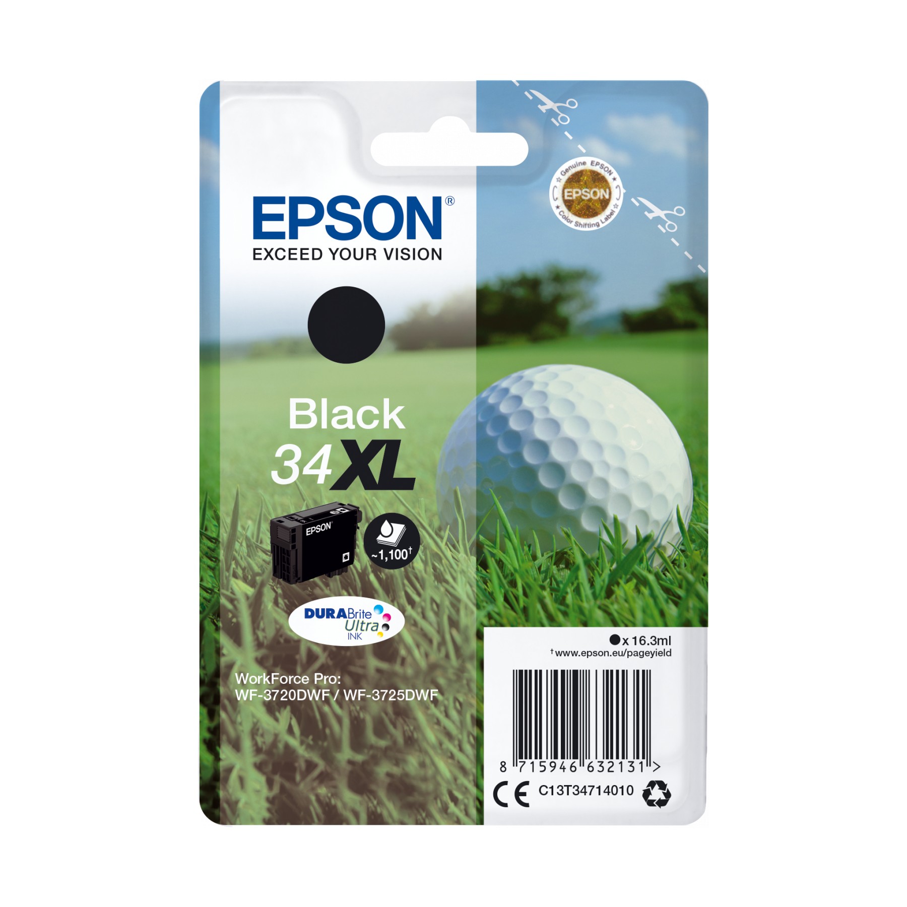 Cartouche d'encre EPSON Originale T3471 XL Haute Capacité Noire Série Balle de golf - C13T34714010