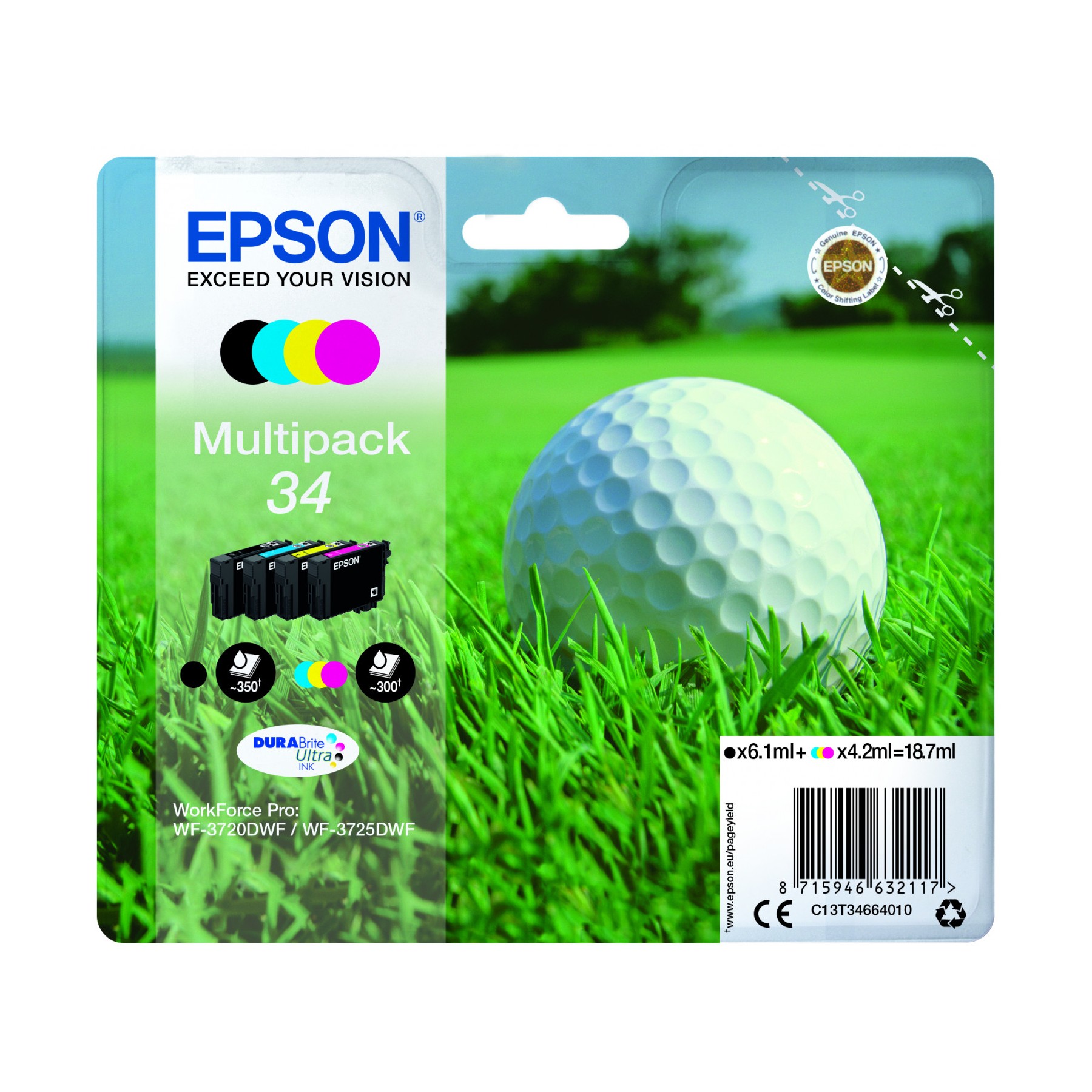 Cartouche d'encre EPSON Pack Multipack 4 Originales T3466 Série Balle de golf (Noir + 3 Couleurs) - C13T34664010