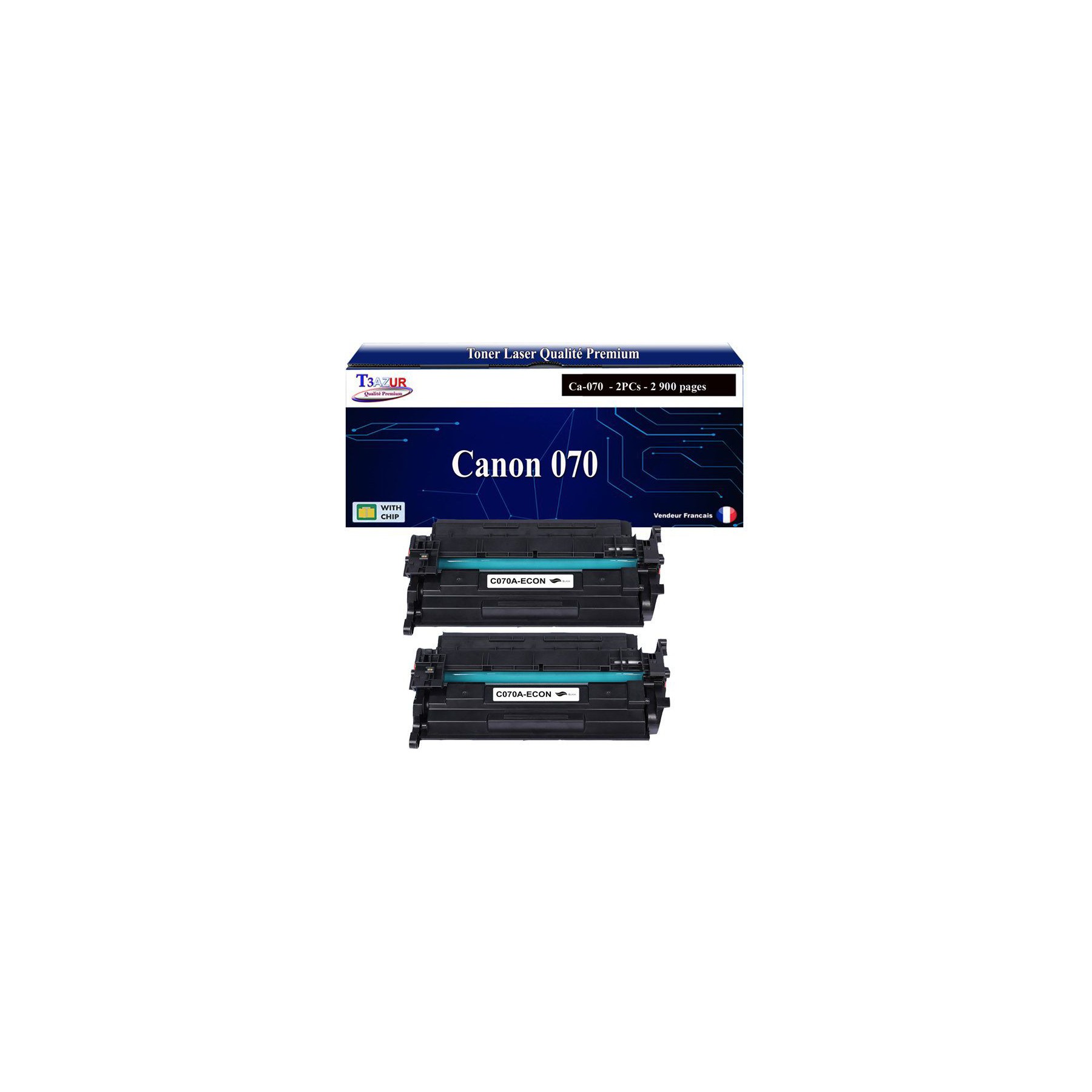 Toner T3AZUR compatible avec Canon 070 Noir (x2)