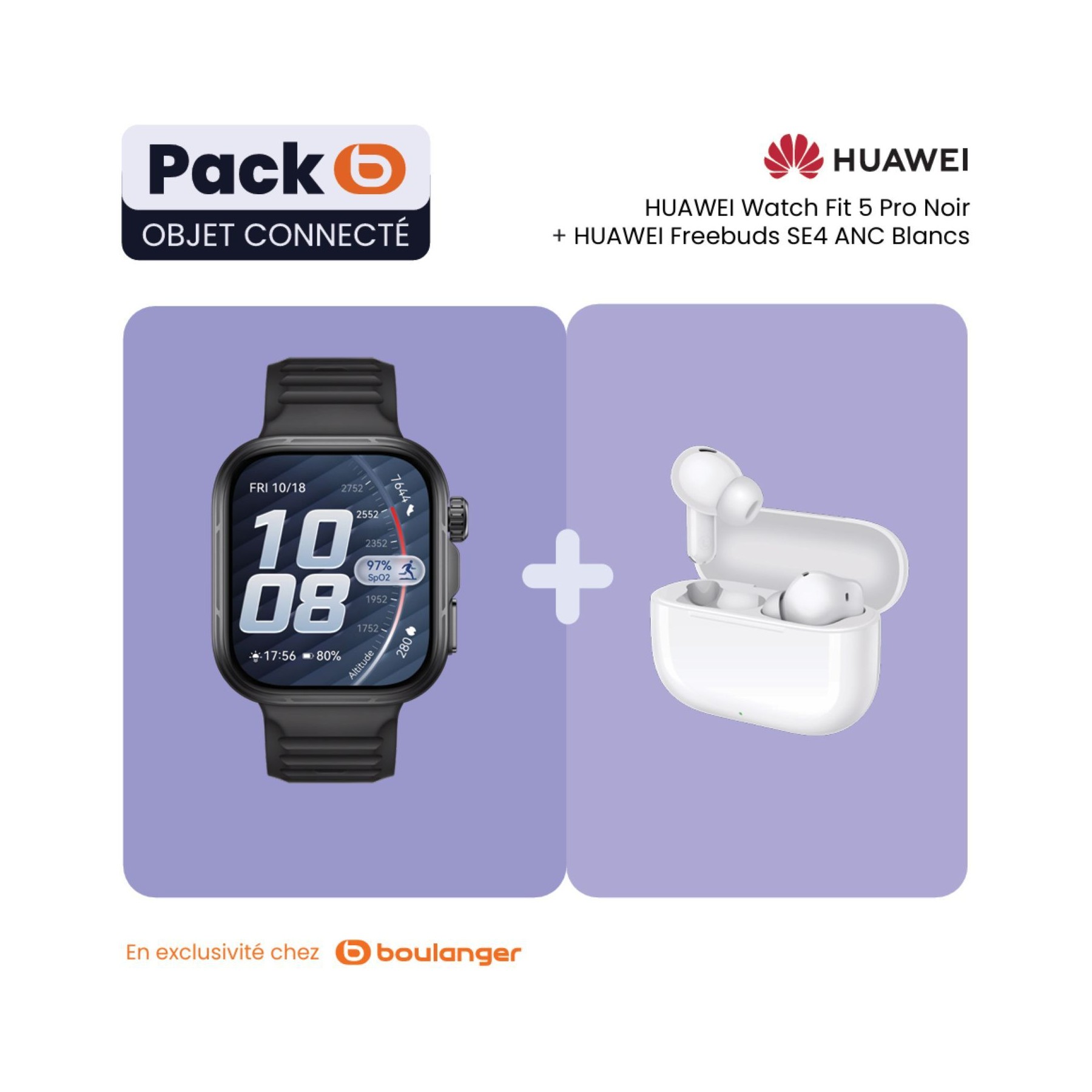 Montre connectée HUAWEI Pack Watch FIT 5 PRO noir+Freebuds SE 4