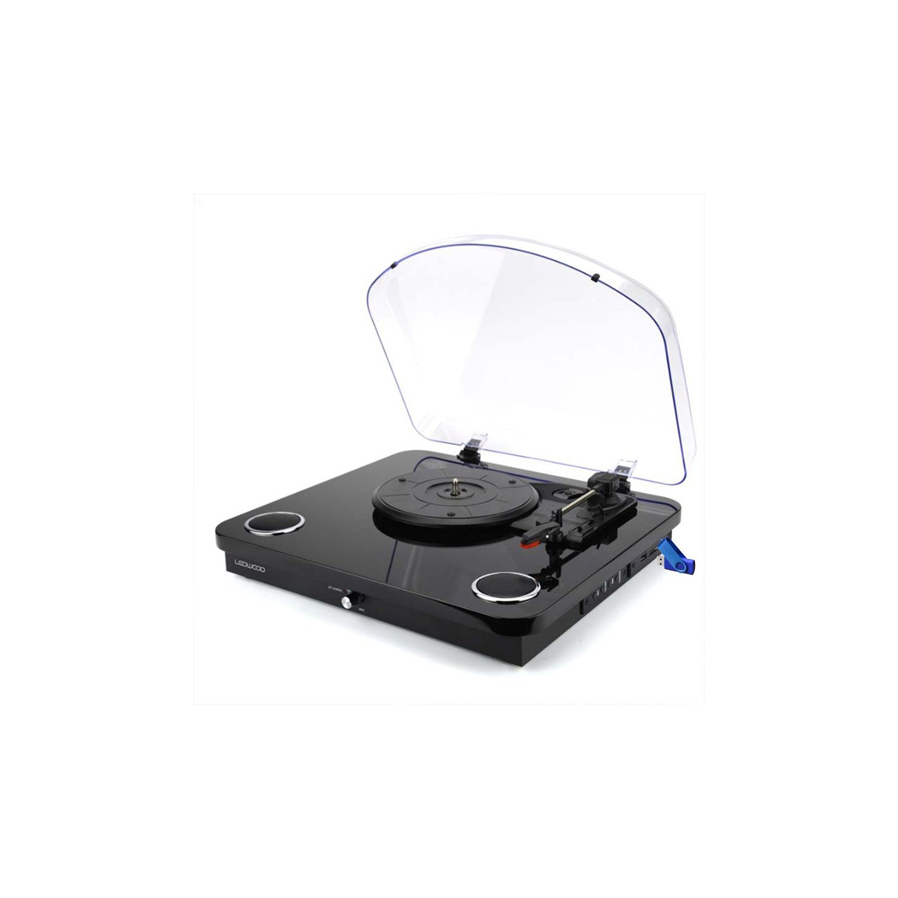 Platine vinyle LEDWOOD ROUND-300 BK Bluetooth 2x5W USB 32Go