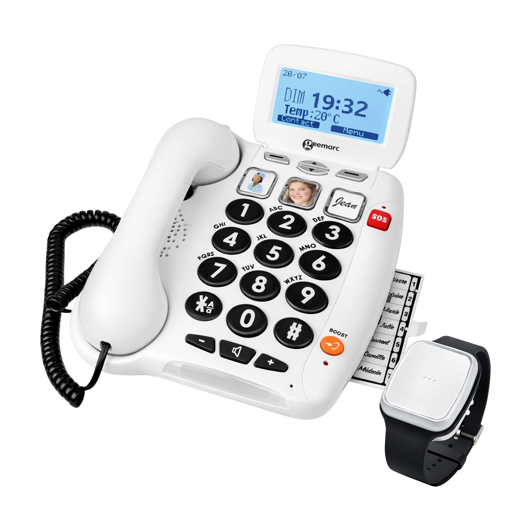 Téléphone sans fil GEEMARC avec Bracelet SOS et Détection de Chute