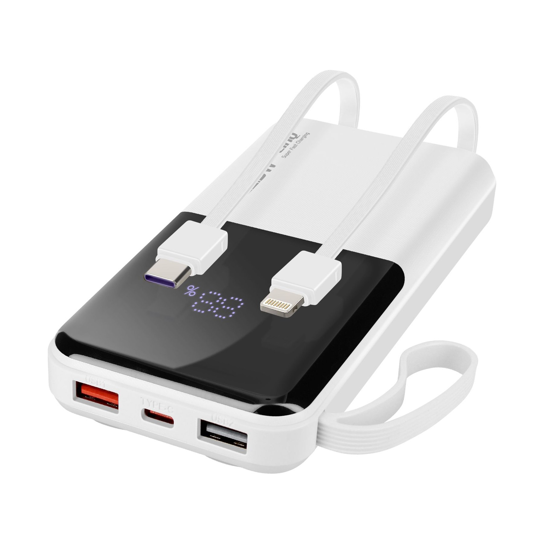 Batterie externe LINQ 10000mAh + Câbles Intégrés LinQ Blanc