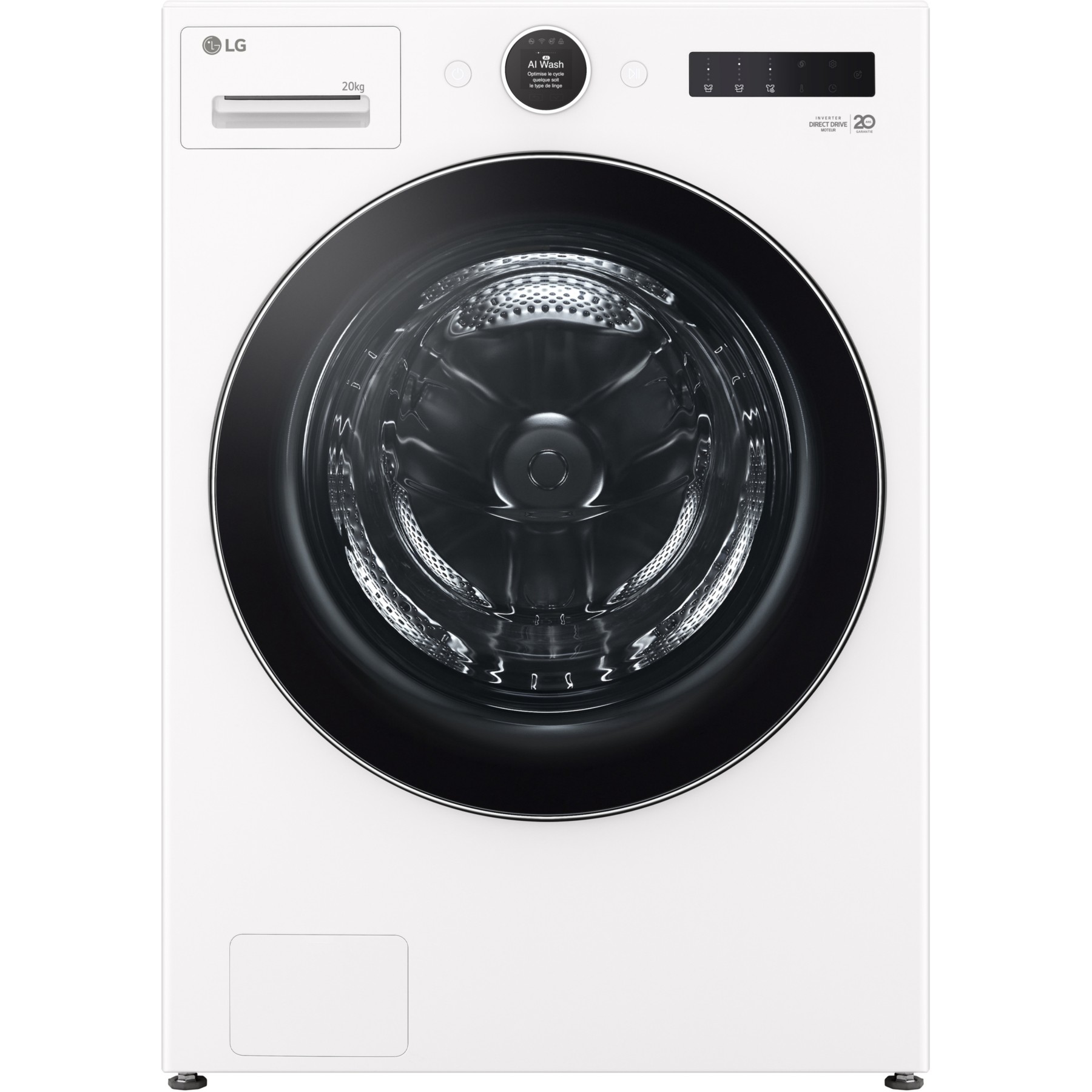 Lave linge hublot LG F20F12WST - 20 kg - 1000 tr/min - Classe A - Moteur induction direct drive - Connecté wifi