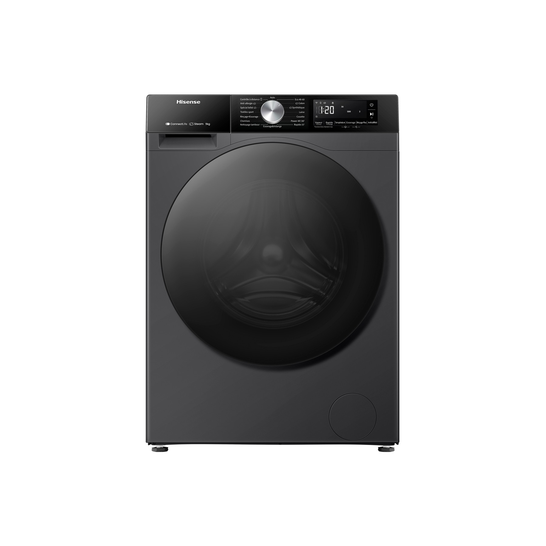 Lave linge hublot HISENSE WF3S9043BB3 - 9 kg - 1400 tr/min - Classe A - Moteur induction - Connecté wifi - Noir