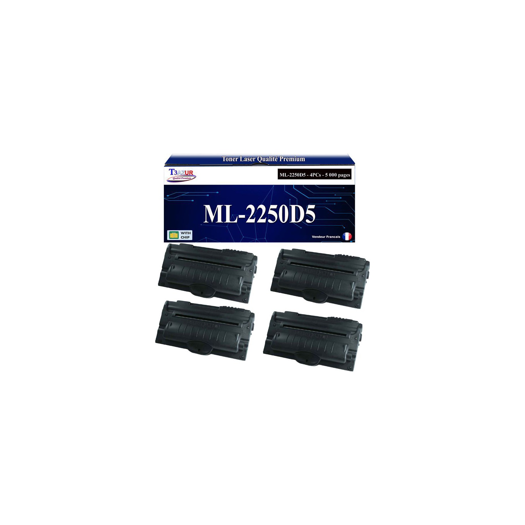 Toner T3AZUR pour Samsung ML-2251NP, ML2250D5 (x4)